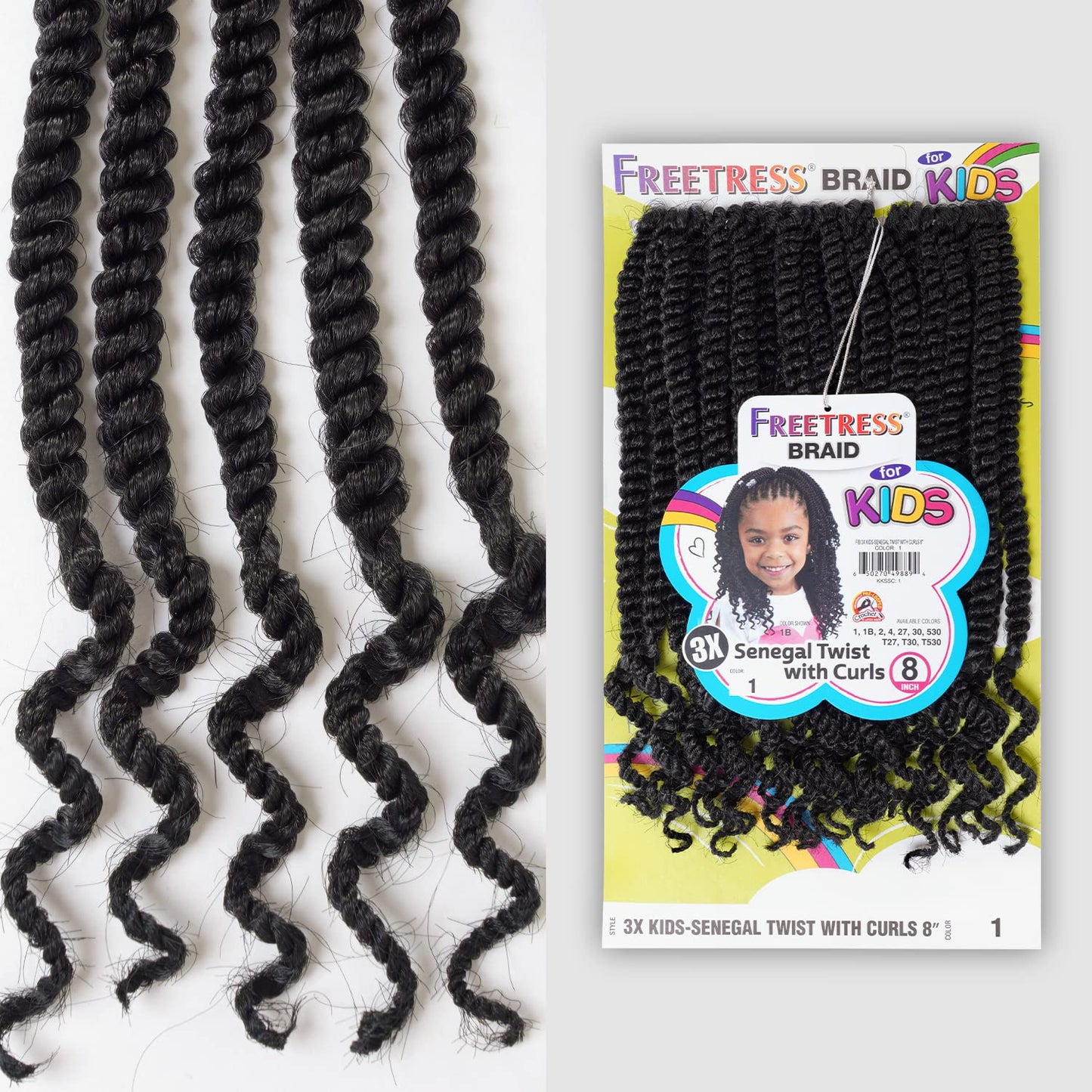 FreeTress Crochet Braids 3X Kids Senegal Twist with Curls 8" (1-PACK, 1)
