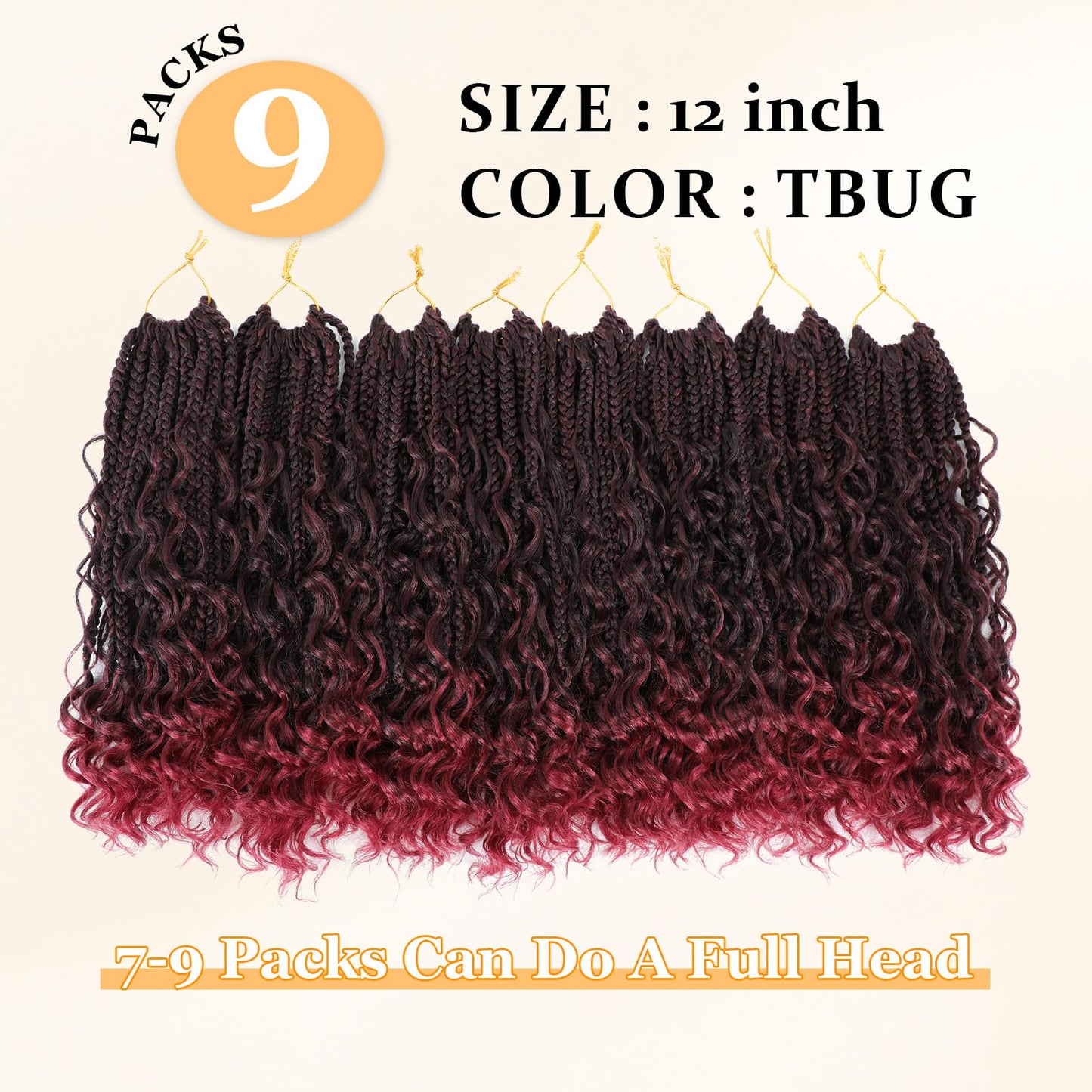 Yewell Goddess Box Braids Crochet Hair 12 Inch Boho Crochet Box-Braids With Curly Ends For Black Women,9 Packs Bohomian Crochet Box-Braid Pre Looped Box Braiding(12Inch 9Packs,TBUG)