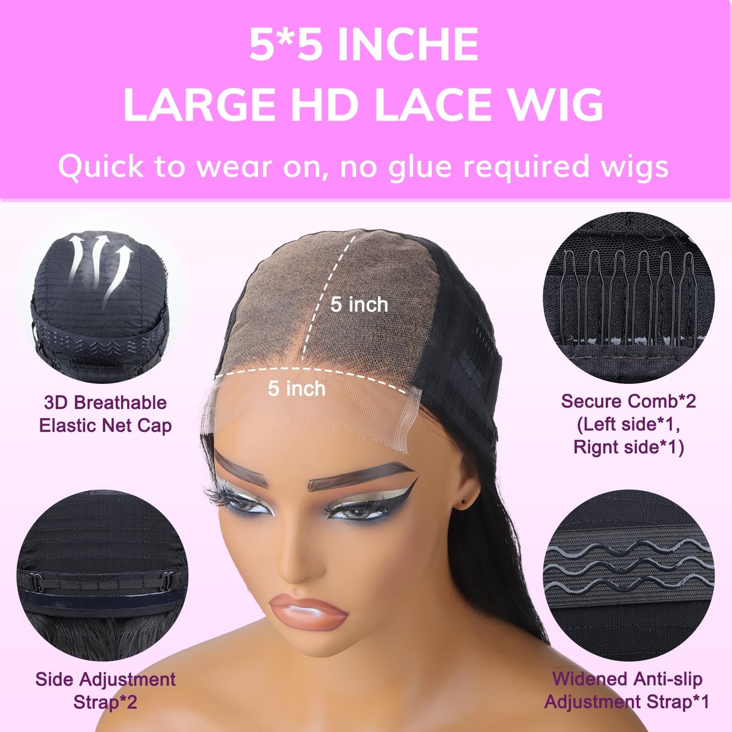IDN BEAUTY SKINLIKE REAL 5X5 HD Lace Closure Wigs Human Hair 28 Inch 180% Density Straight Natural Black 0.1MM Ultra Thin Lace Wear and Go Bleached Single Knot Pre Plucked Glueless Wig