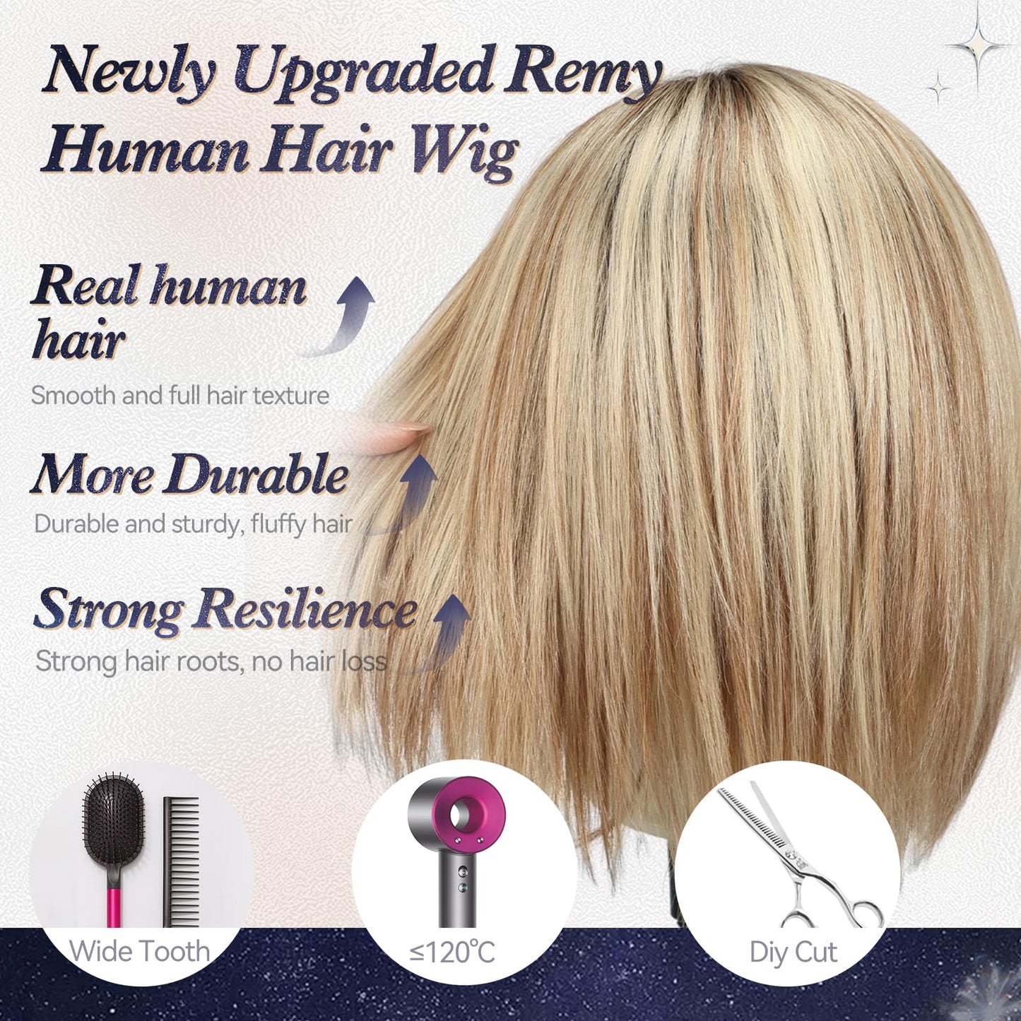 starluck Human Hair Wig Lace Front Wigs Real Human Hair Wigs For Women Wig Side Part 6"*5"*2" HD Lace Ombre Light Blonde Mixed Light Brown 12 Inch Realistic and Natural for Daily Party Use