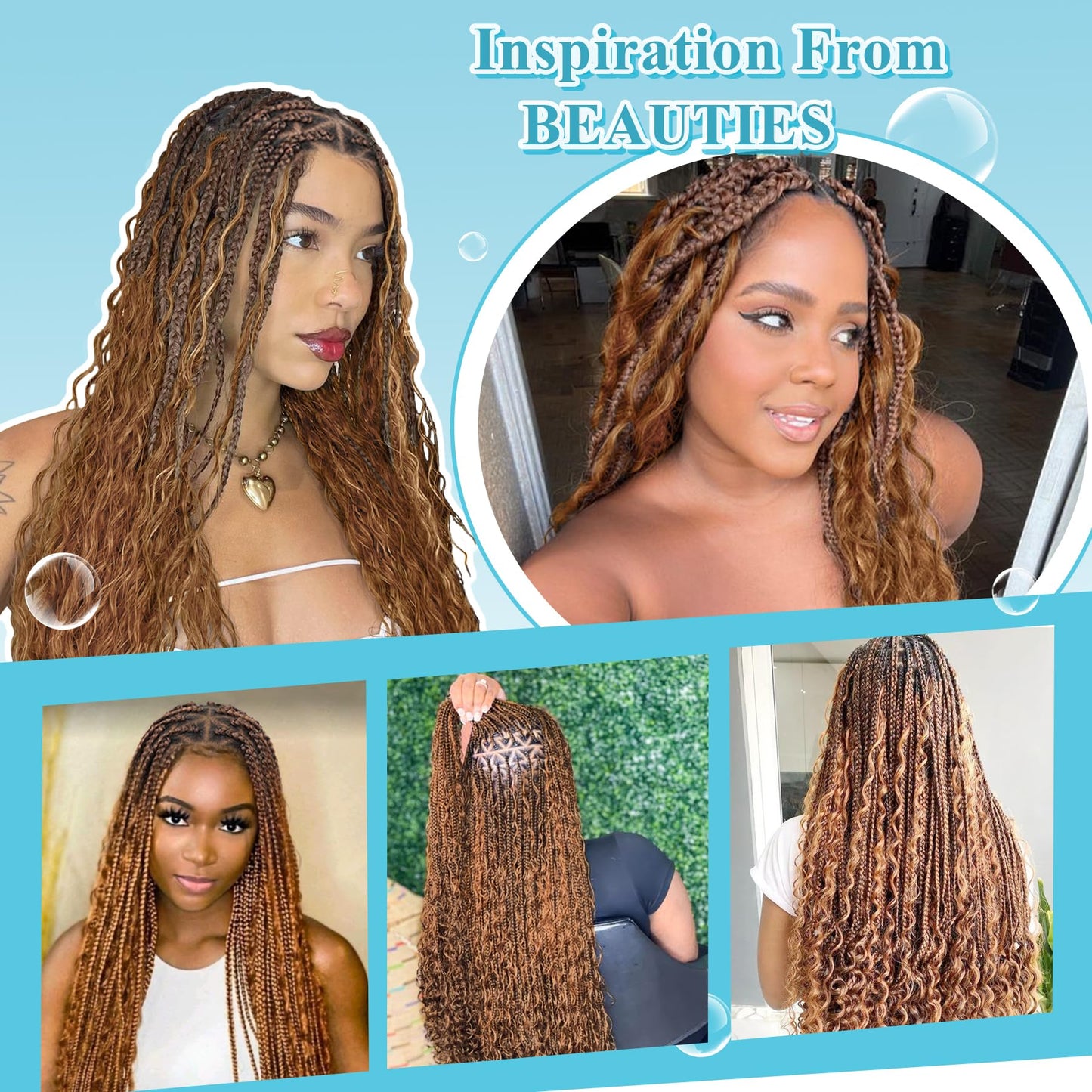 Olymei Boho knotless Braided Wigs for Women Boho Braid Wig Full Double Lace Front Bohemian Box Braid Wig with Baby Hair Premium Synthetic Braided Lace Front Wig 36" Mix Brown and Light Brown