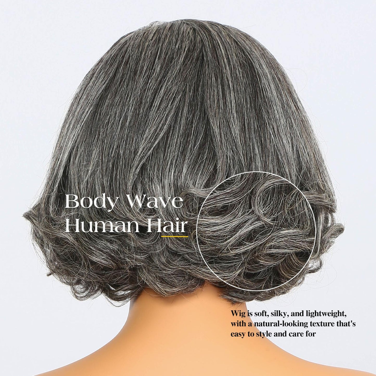 HANASCC Salt and Pepper Wigs for Women 10" Glueless Grey Short Bob Wigs Pre Plucked Body Wave Gray Human Hair Wig Pre Cut 5x5 HD Transparent Grey Glueless Lace Front Wigs for Women