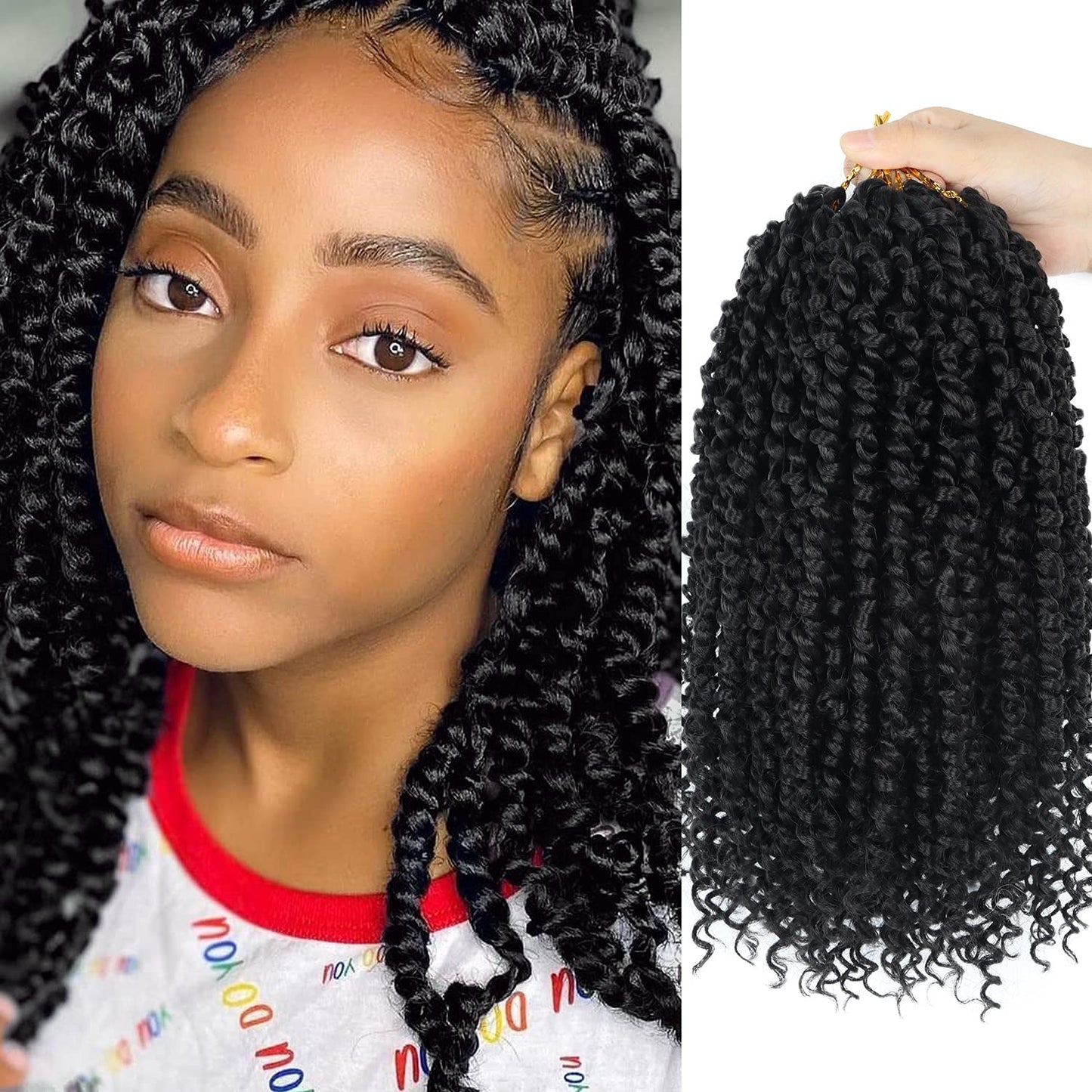 BILEAF Pre-twisted Passion Twist Crochet Hair for Women 8 Packs Curly Crochet Hair Pre Looped 12 Inch Ombre Passion Twist Hair, Short Passion Twists Hair Crochet Passion Twists Crochet Boho Braids 1B