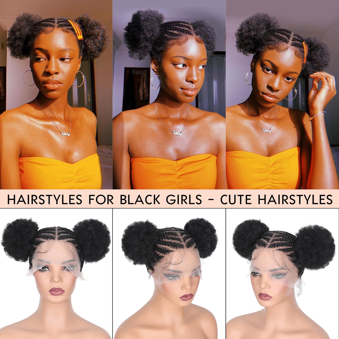 Lady Miranda Full Lace Braided Wig with Afro Puff Wigs for Black Women Short Braid Wig with Baby Hair Cornrow Box Braid Wigs for Black Women Short Lace Front Synthetic Fully Handmade Hair