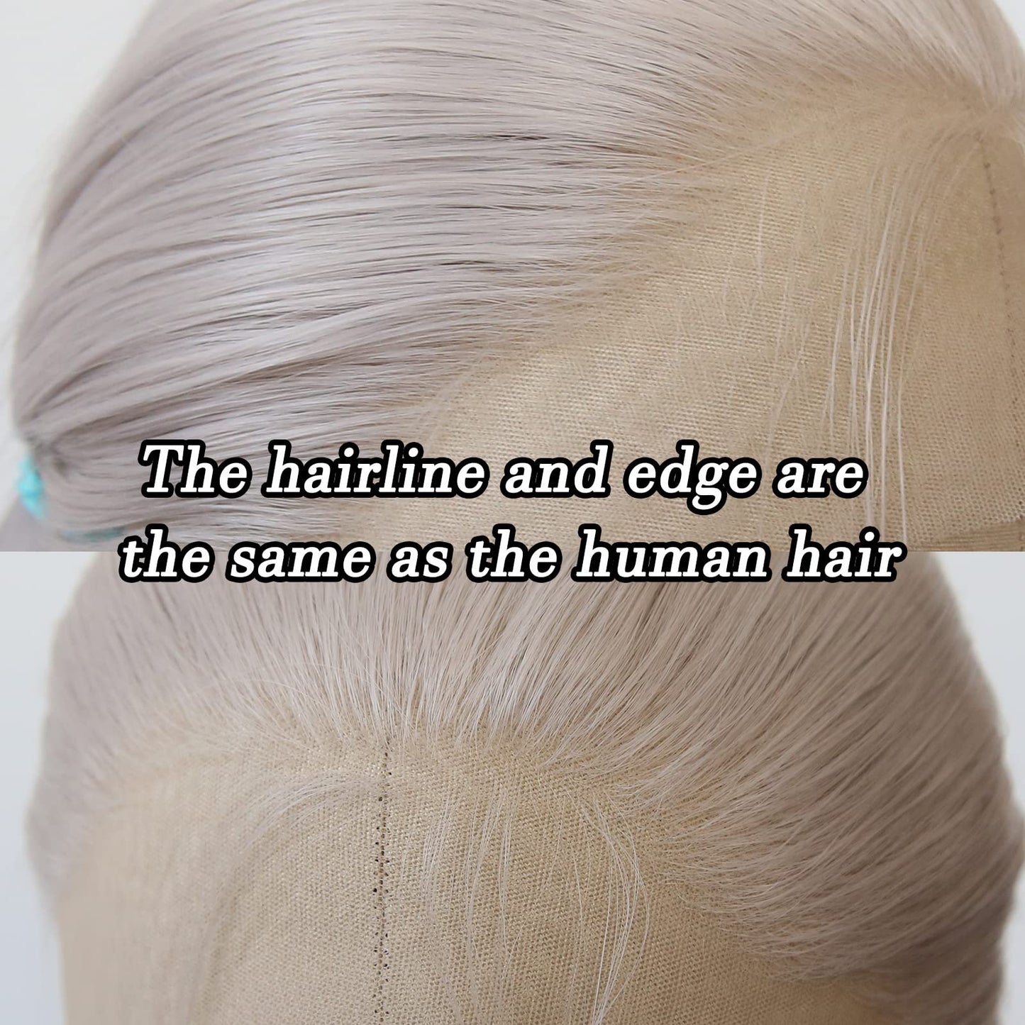 BTWTRY Ash Blonde Synthetic Lace Front Wig Long Straight Grey Lace Front Synthetic Wig Pre Plucked Natural Hairline Glueless Heat Resistant Fiber Hair Wig for Fashion Women (Ash Blonde)