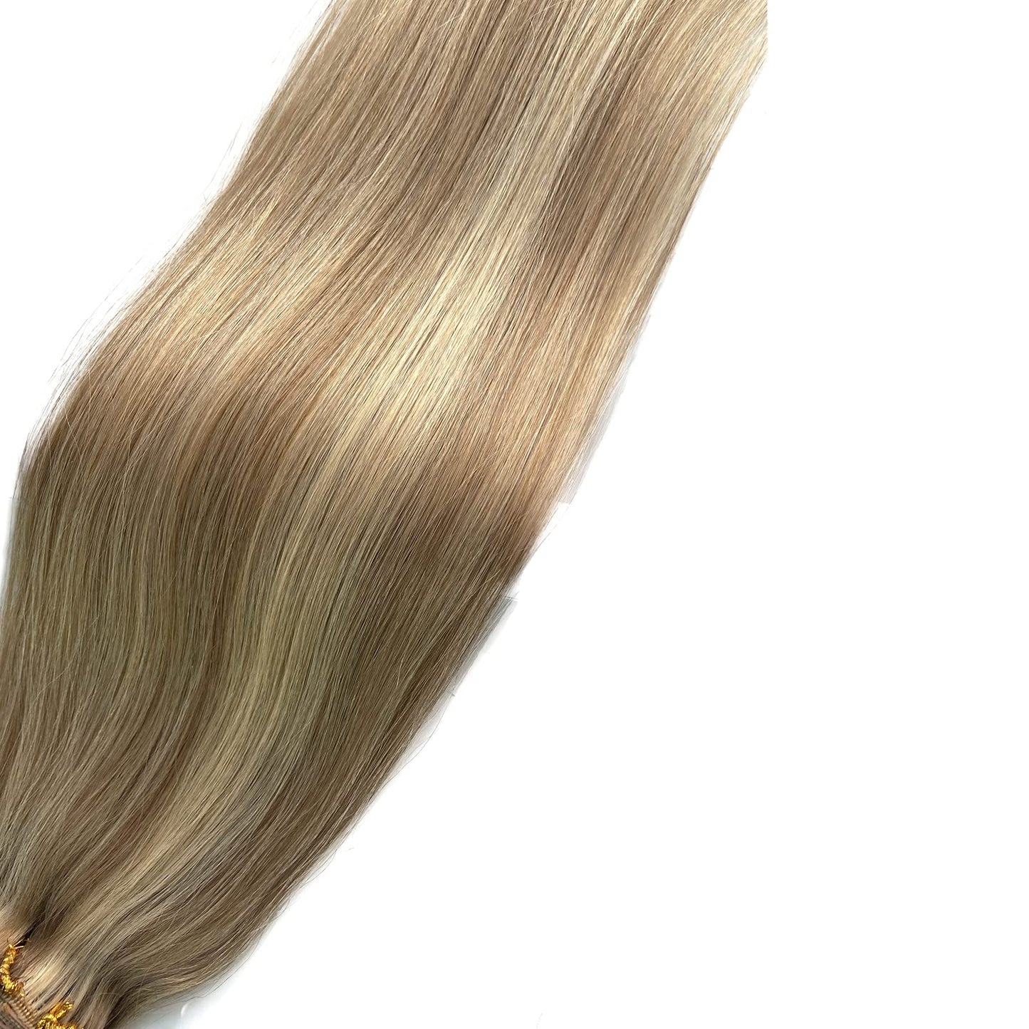 Hair Extensions Clip in Human Hair, Golden Blonde to Light Blonde Highlights Remy Human Hair Clip in Extensions 7 Pieces 70G Double Wefts 14 Inch Clip in Hair Extensions for Fine Hair Women