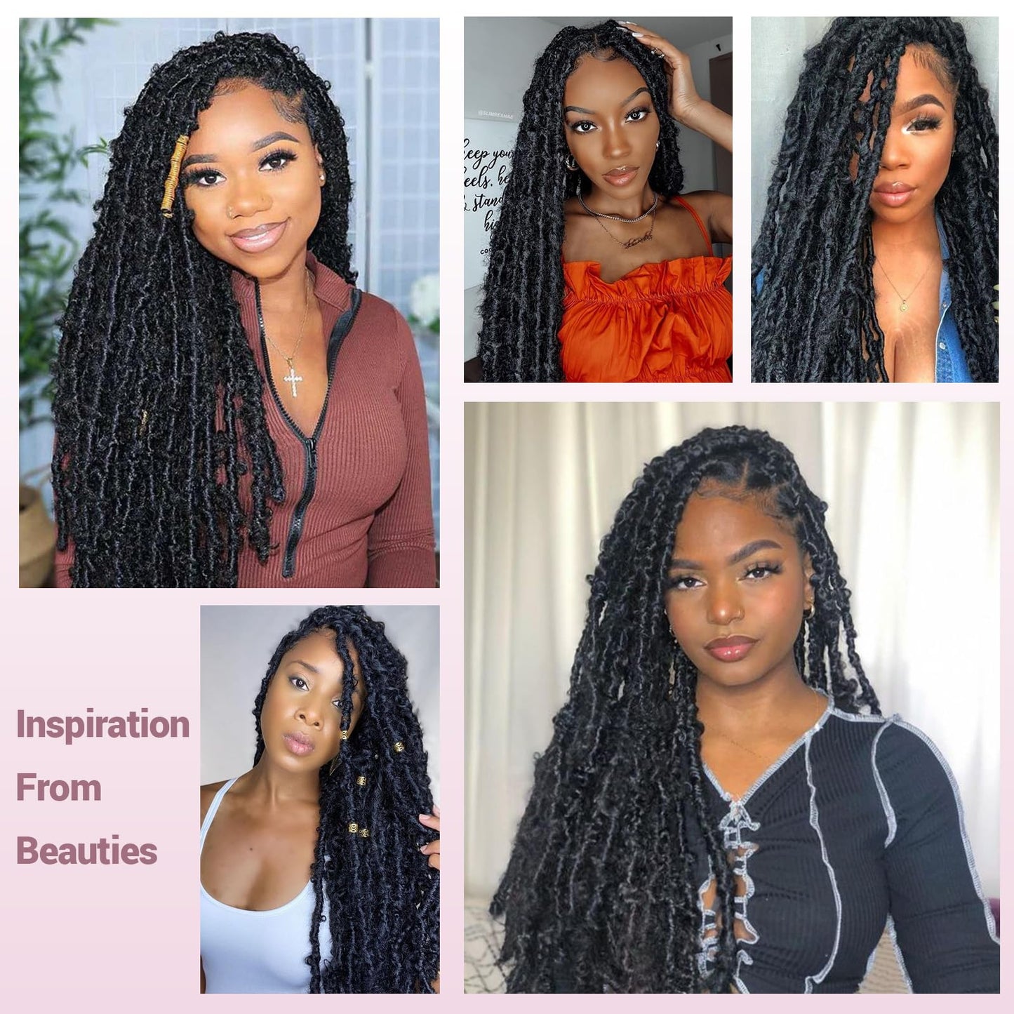 Janyuwool 36" Butterfly Locs Full Lace Knotless Braided Wigs for Black Women Lace Frontal Braid Wig Human Hair Blended Full Double Lace Braided Wig with Baby Hair Lace Front Locs Braids Wig (Black)