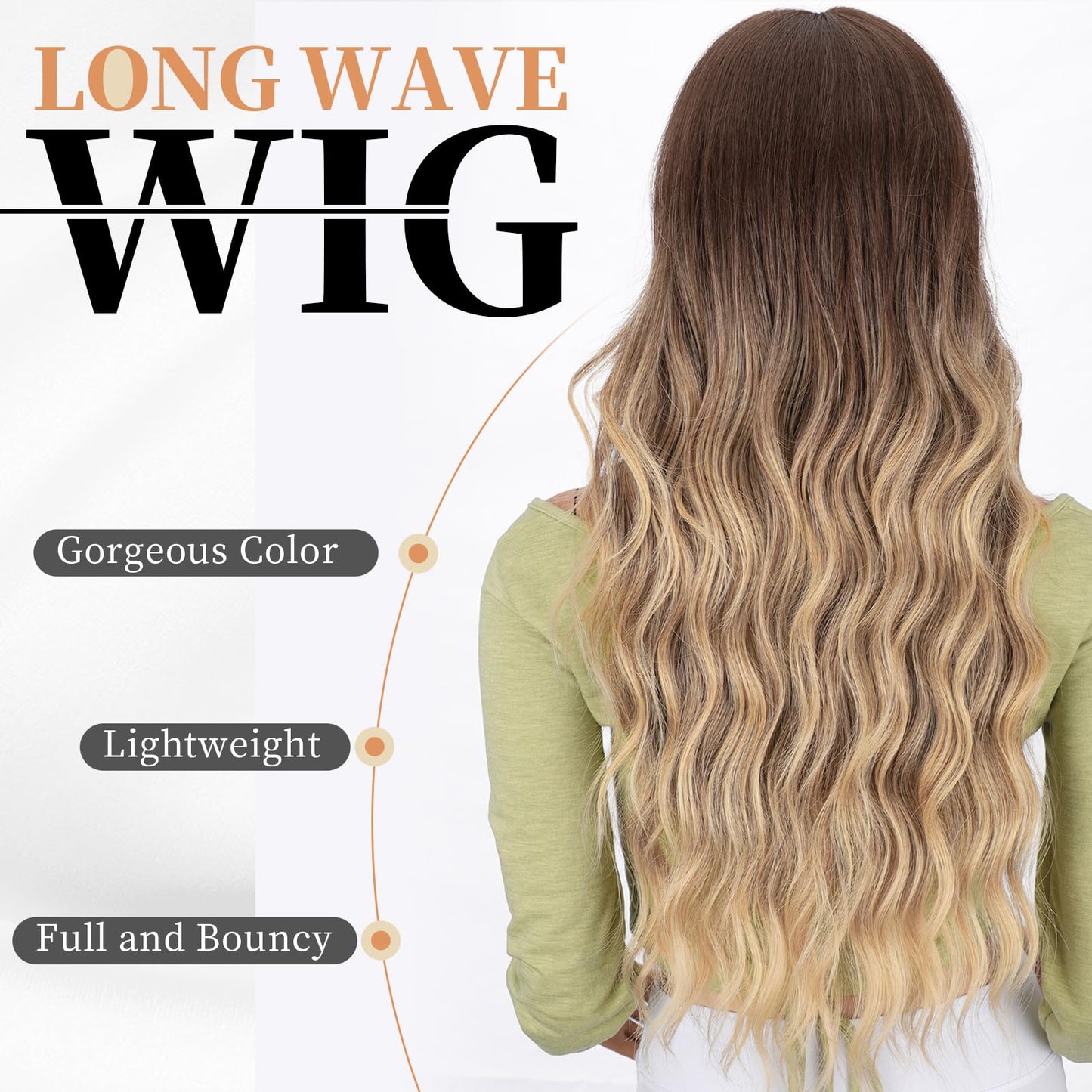 AISI HAIR Ombre Dirty Blonde Wig for Women, Long Wavy Lace Hairline Middle Part Synthetic Wig for Daily Party-26 Inch