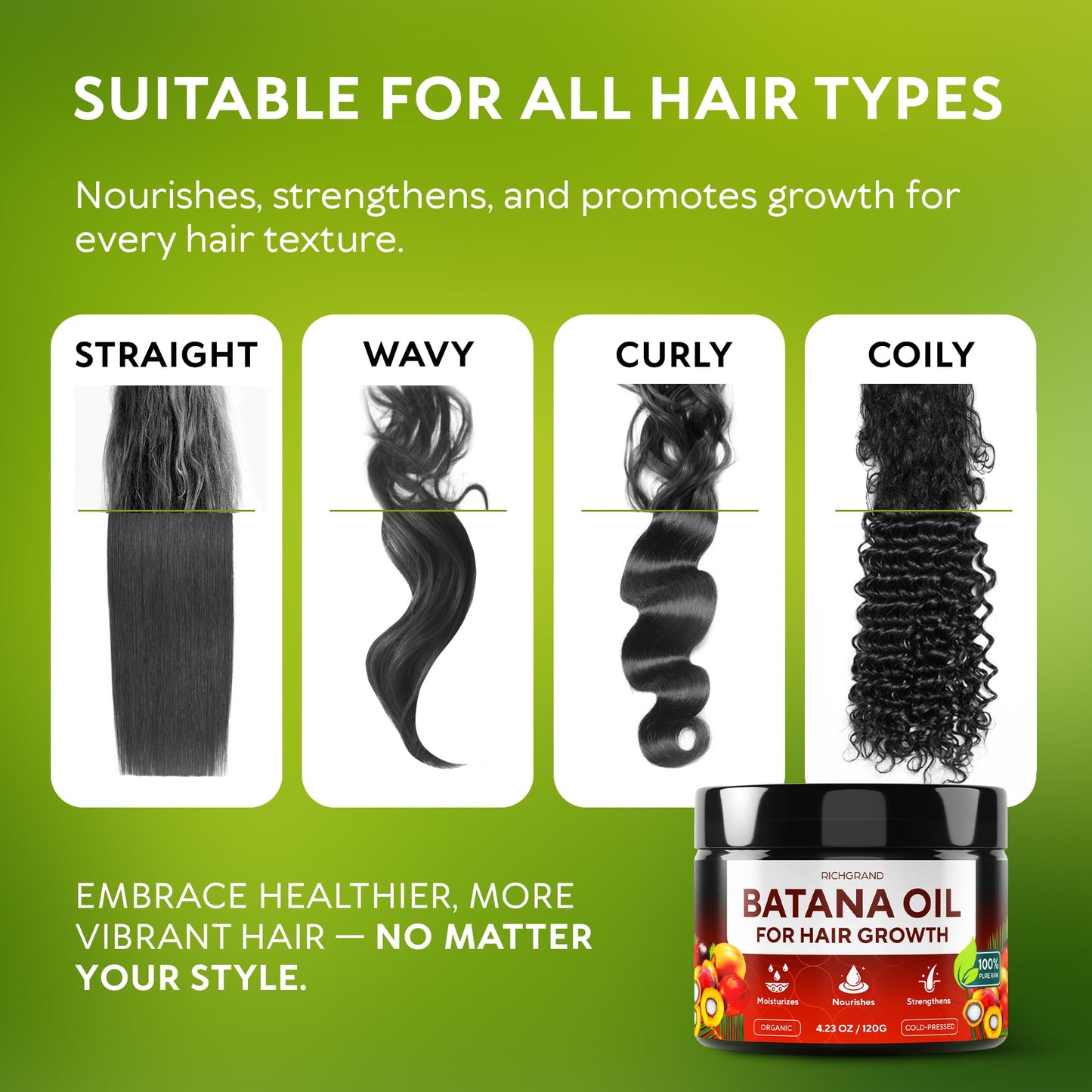 Batana Oil for Hair Growth - 100% Raw & Organic Dr Sebi Batana Oil - Cold-Pressed & Pure Unrefined Batana Hair Mask for Women & Men - Enhances Hair Thickness, Prevents Loss, Repairs Split Ends