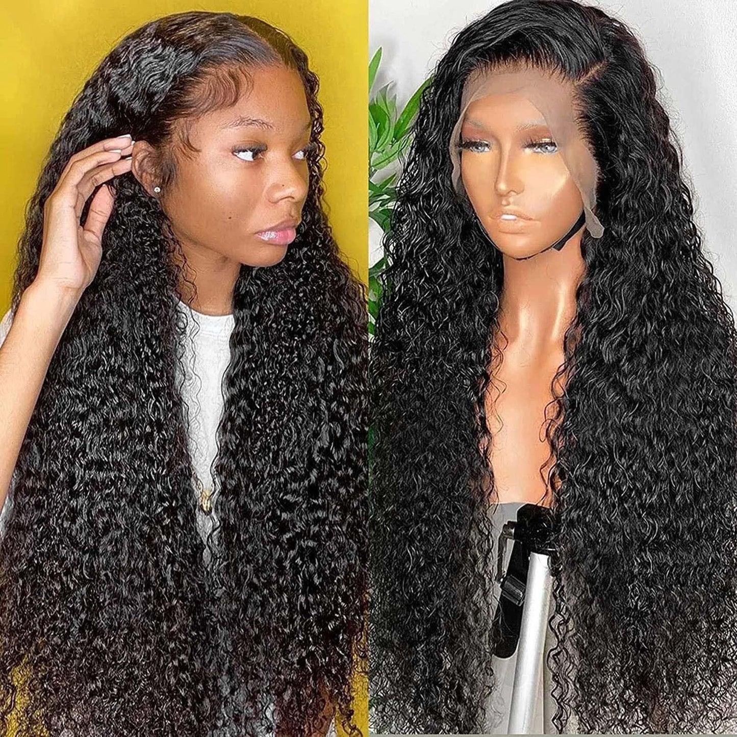 YruYptpaln Water Wave Lace Front Wigs Unice Hair Glueless Wigs Wet and Wavy Lace Front Wigs U Part Wigs for Graduation Ceremony(1A, 27.5 Inch)