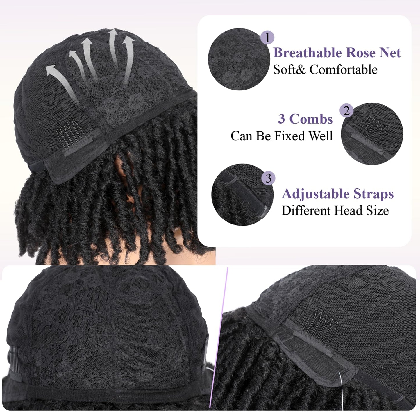 WIGER Dreadlock Wig Short Faux Locs Twist Wigs For Black Women Afro Braided Curly Synthetic Wigs For African American Women Daily Party Use(6 inch,1B)