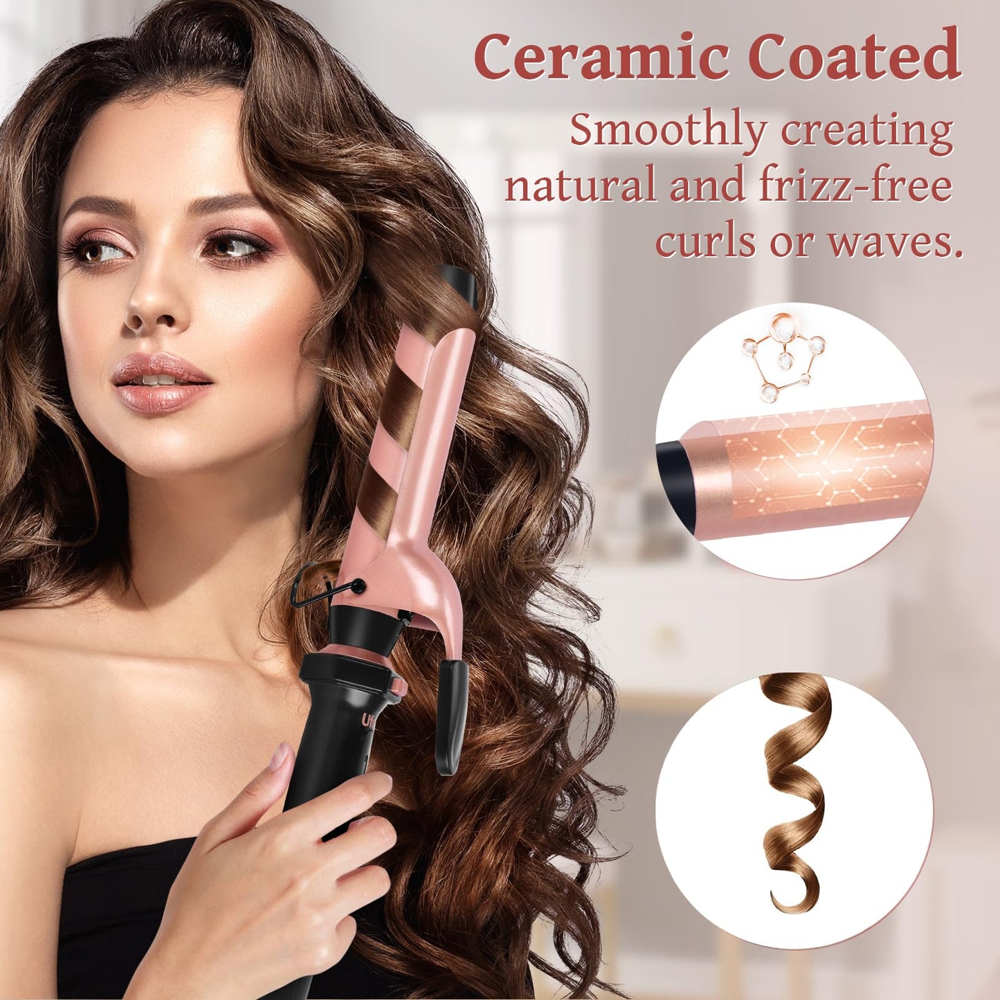 Ufree 5 in 1 Curling Iron with Interchangeable Ceramic Barrels (0.35"-1.25"), Curling Wand Set with Flat Iron Hair Straightener, Professional Instant Heat Up, Dual Voltage Hair Curler, Women Gifts