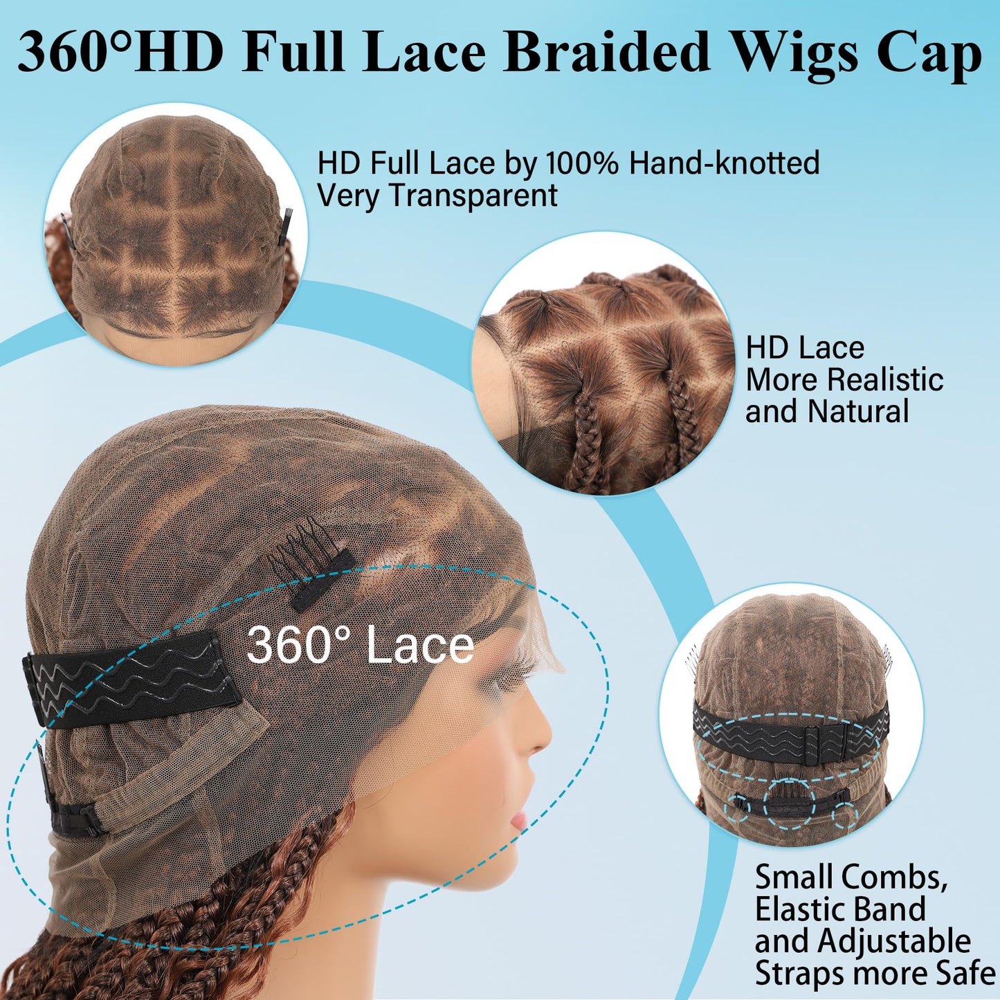 Olymei 360° HD Full Lace Knotless Braided Wigs for Black Women Boho Braided Wigs with Baby Hair Box Braid Wig Premium Synthetic Braid Lace Front Wig with Curly End Brown 36"