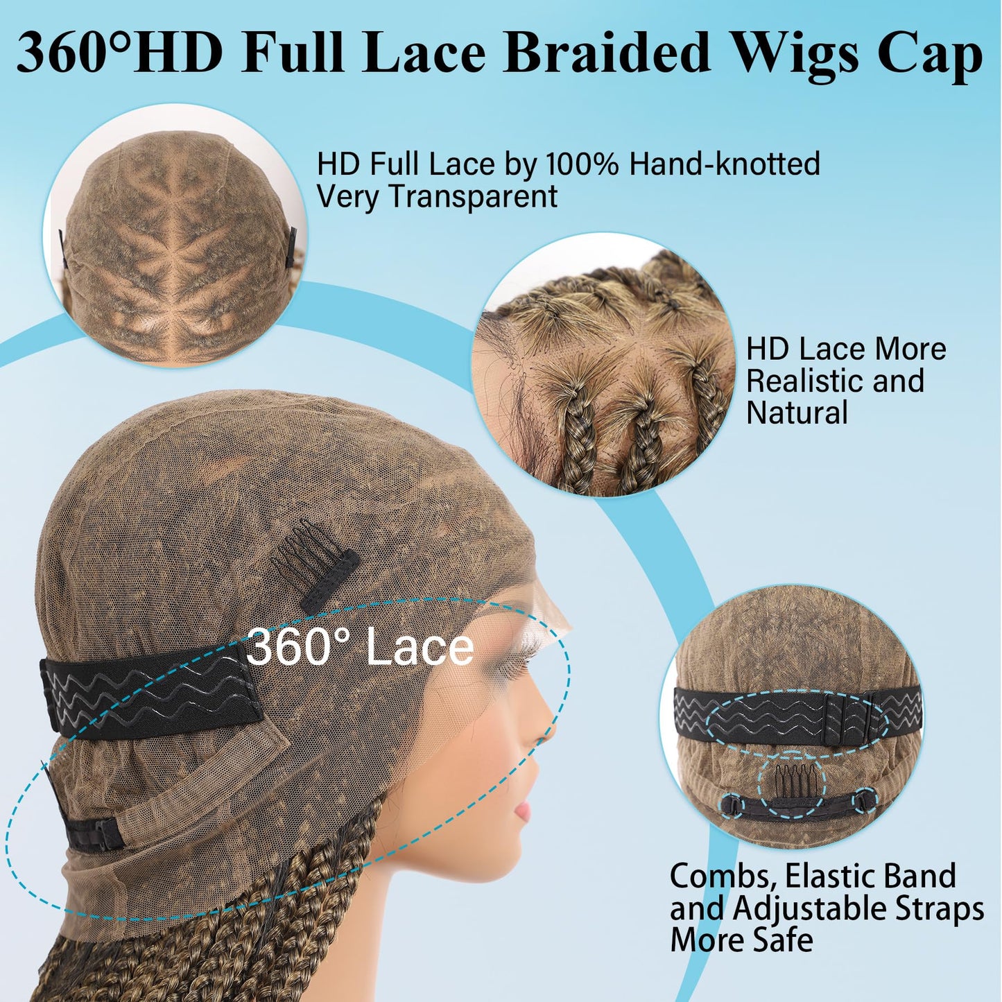 Olymei 360° Hd Full Lace Braided Wigs for Women Triangle Knotless Braided Wigs with Curly End with Baby Hair Box Braid Wig Premium Synthetic Braid Lace Front Wig Light Brown 36"