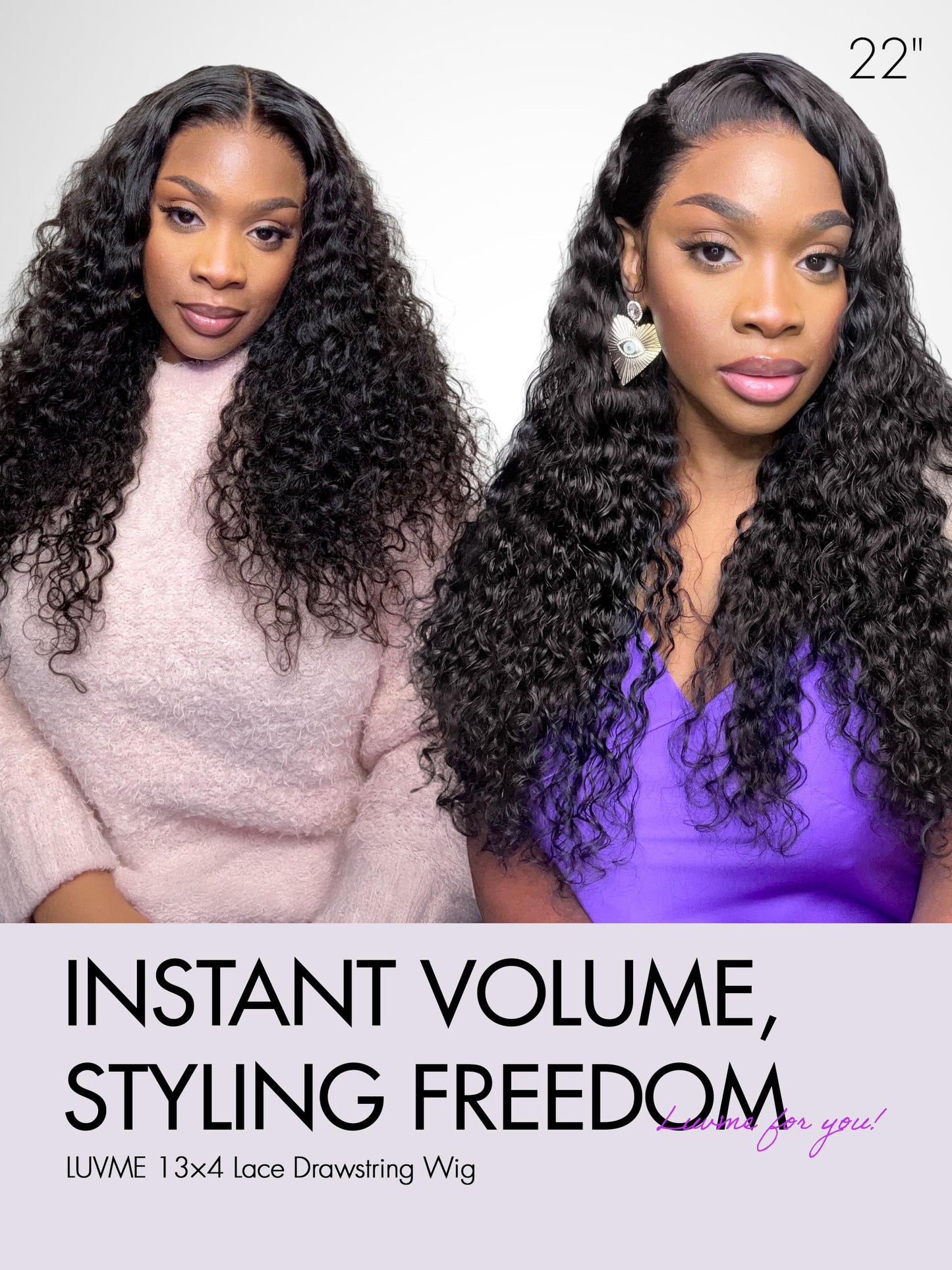LUVME HAIR Flexi-Fit Invisi Drawstring Wig 13x4 Lace Wig PreMax Lace Wigs Water Wave Curly Lace Front Wigs Human Hair Pre Cut Plucked Lace Frontal 28 Inches Natural Black