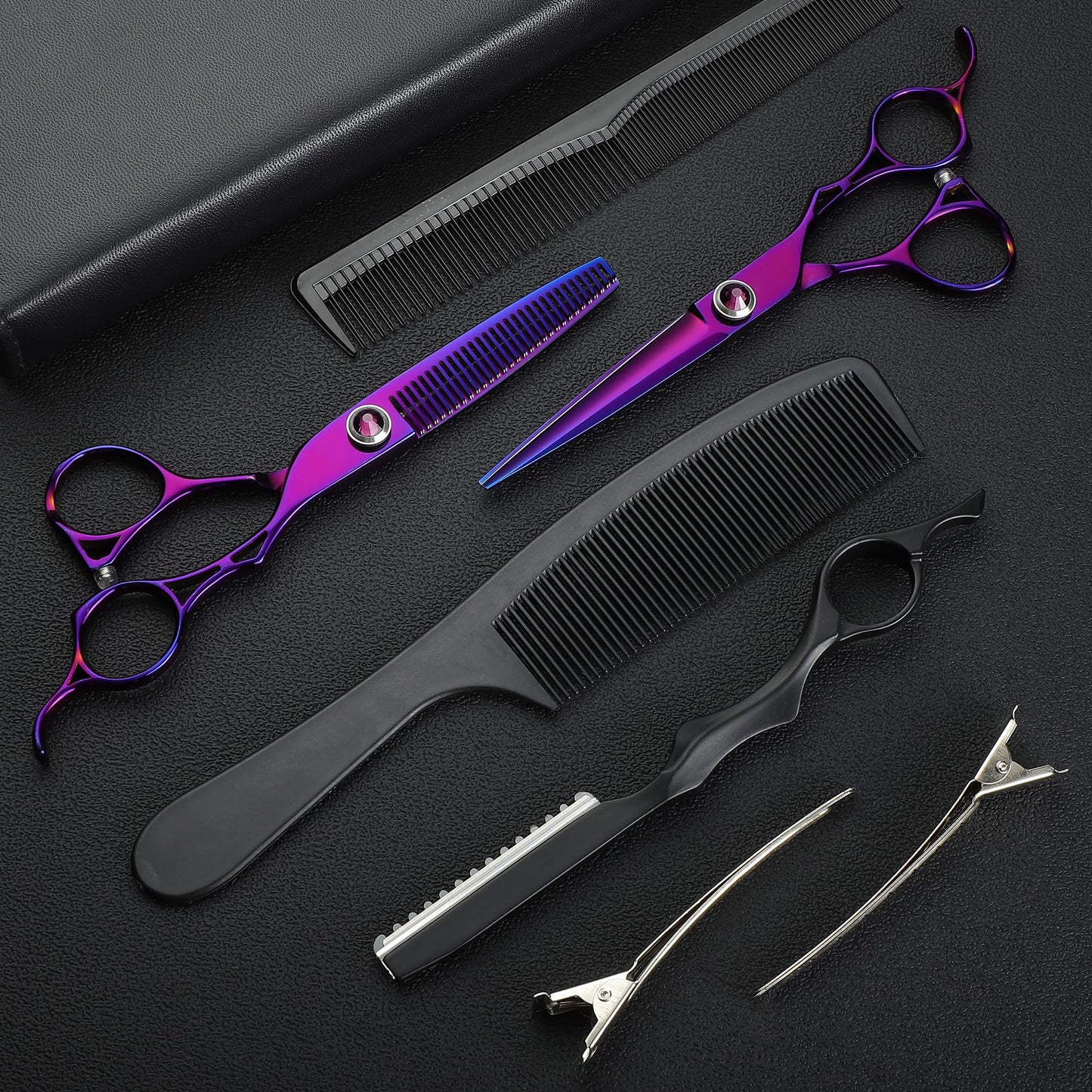 Dragon Creek Hair Cutting Thinning Scissors Set Haircut Texturizing Blending Hairdressing Shear Kit Professional for Stylist, Hairdresser, Men, Women, Kids Salon Barber Home Purple 9pcs 6"