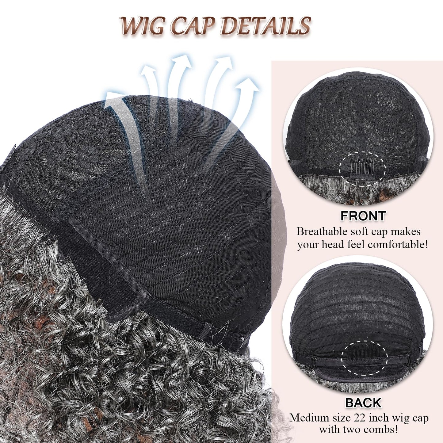 HUA Salt and Pepper Grey Wigs Human Hair for Black Women Glueless Deep Wave Grey Human Hair Wig for Older Women Gray Wigs for Mom Mixed Little Synthetic Bob Wear and Go Glueless Gray Wig