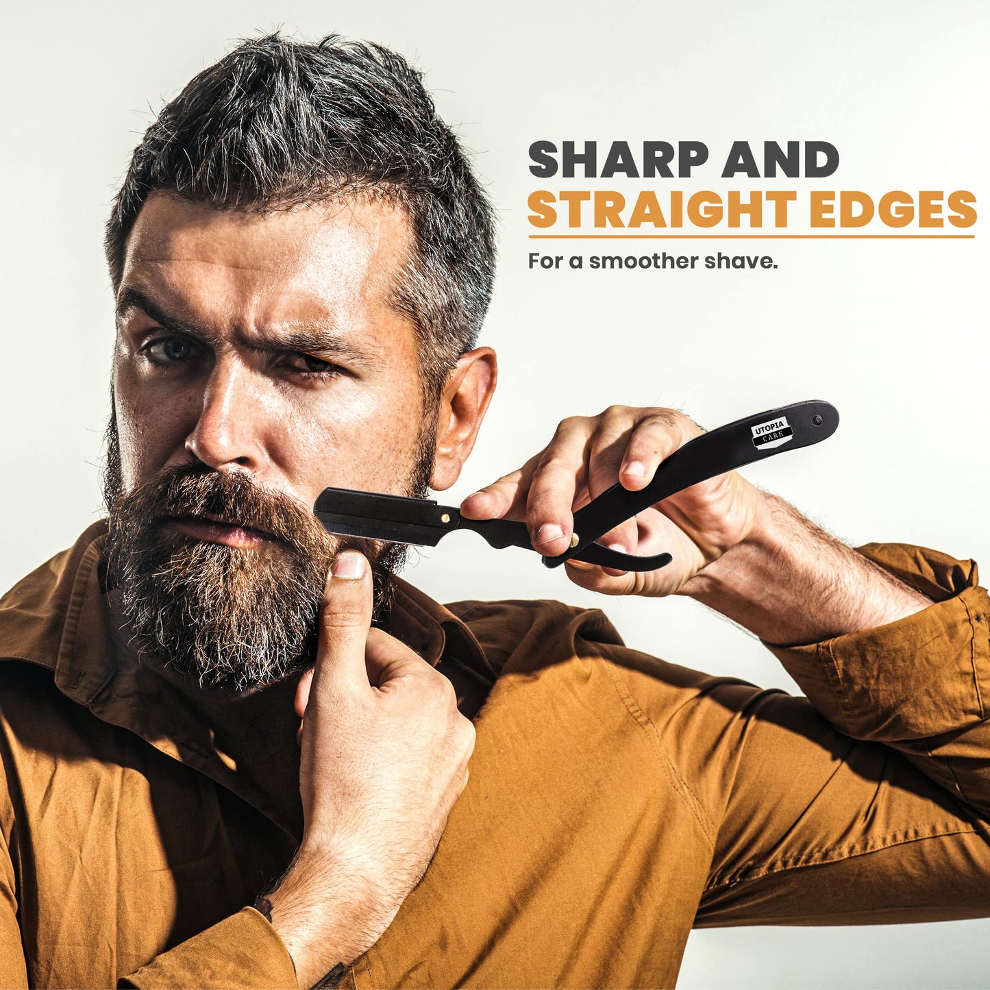 Utopia Care Professional Straight Razor for Men, Valentines Day Gifts for Him and Her Barber Straight Edge Razor Safety with 100-Pack Derby Blades - 100 Percent Stainless Steel - Black
