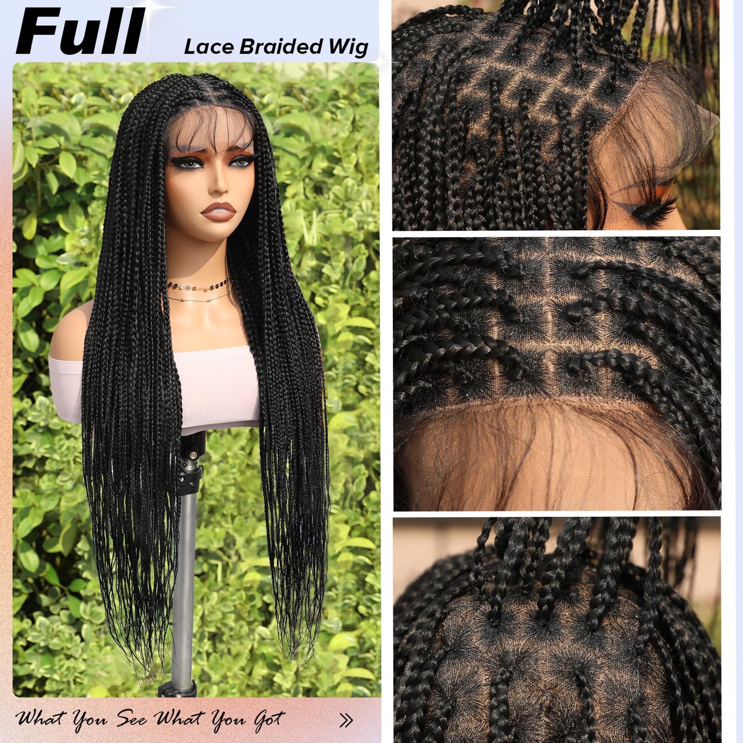 FAVE Braided Wig Box Braid Wig with Baby Hair Braided Wigs for Black Women Full Lace 28 IN Knotless Braided Wigs for Black Women Box Braid Wig for Small Head -1B