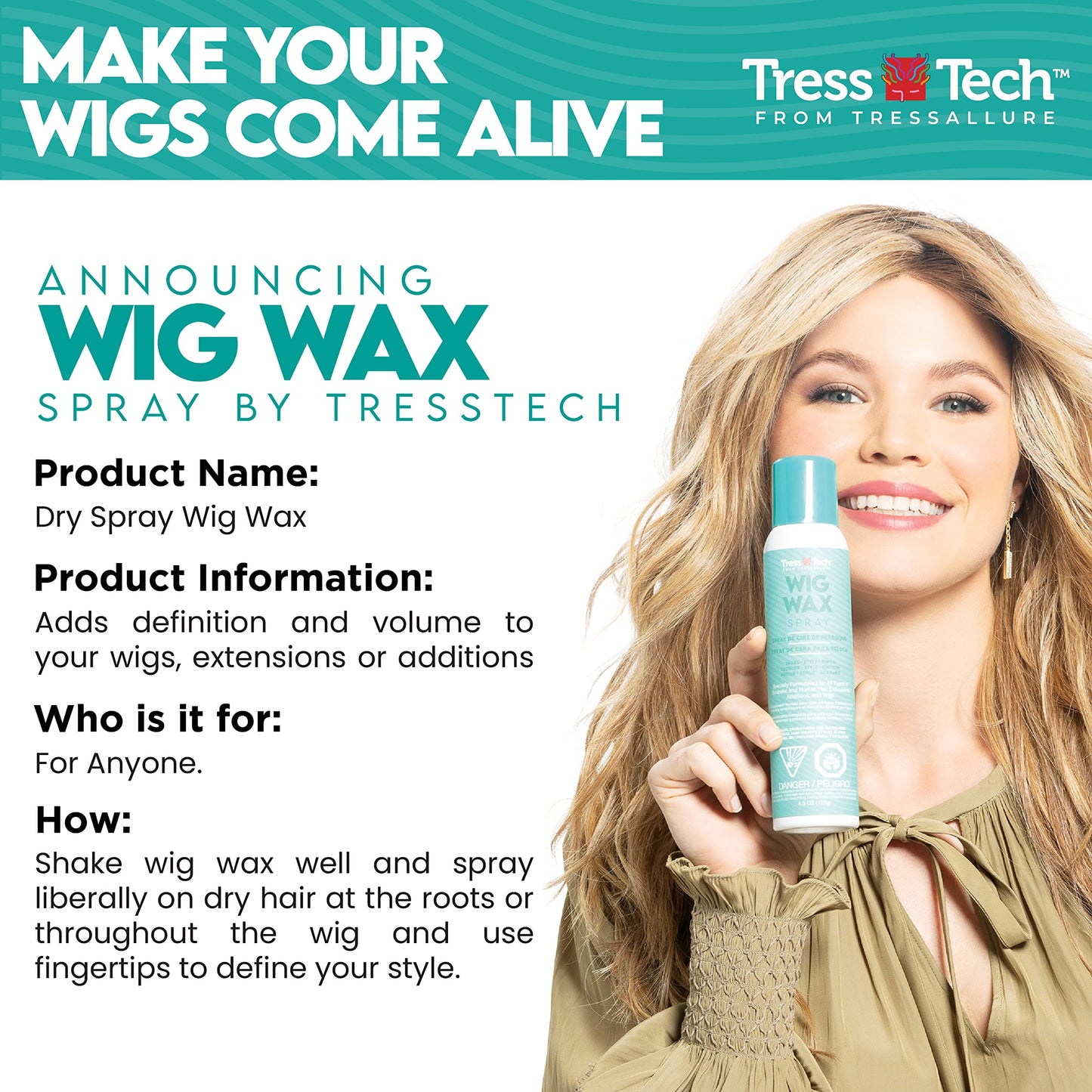 Tressallure TressTech Dry Spray Wig Wax | Add Volume in Wigs | All types of Hair | 1 Pack, 4.3 Fl. Oz.\