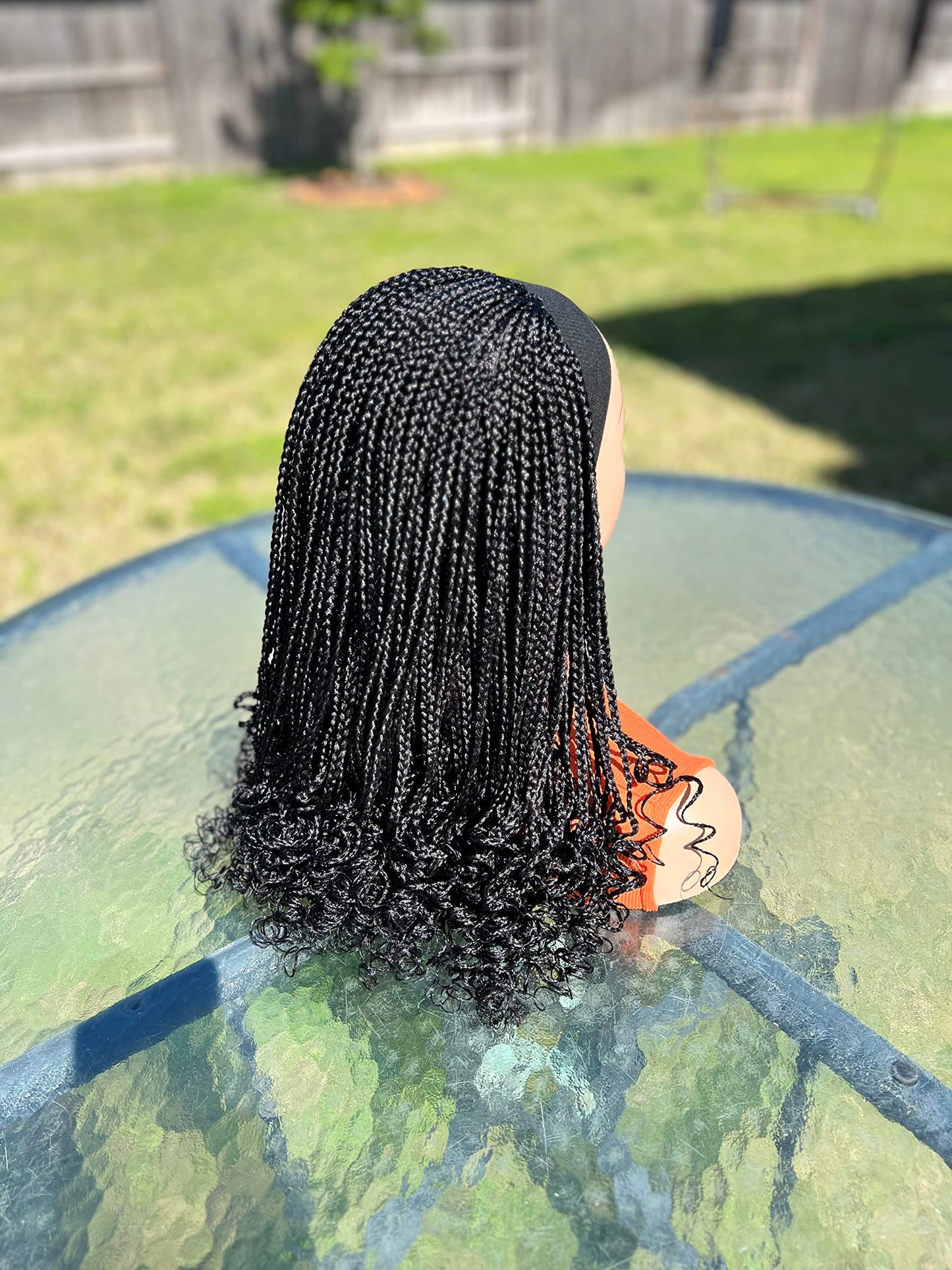 RealWigs 18” Black Headband Braided Wig Box Braids with Curly Tips