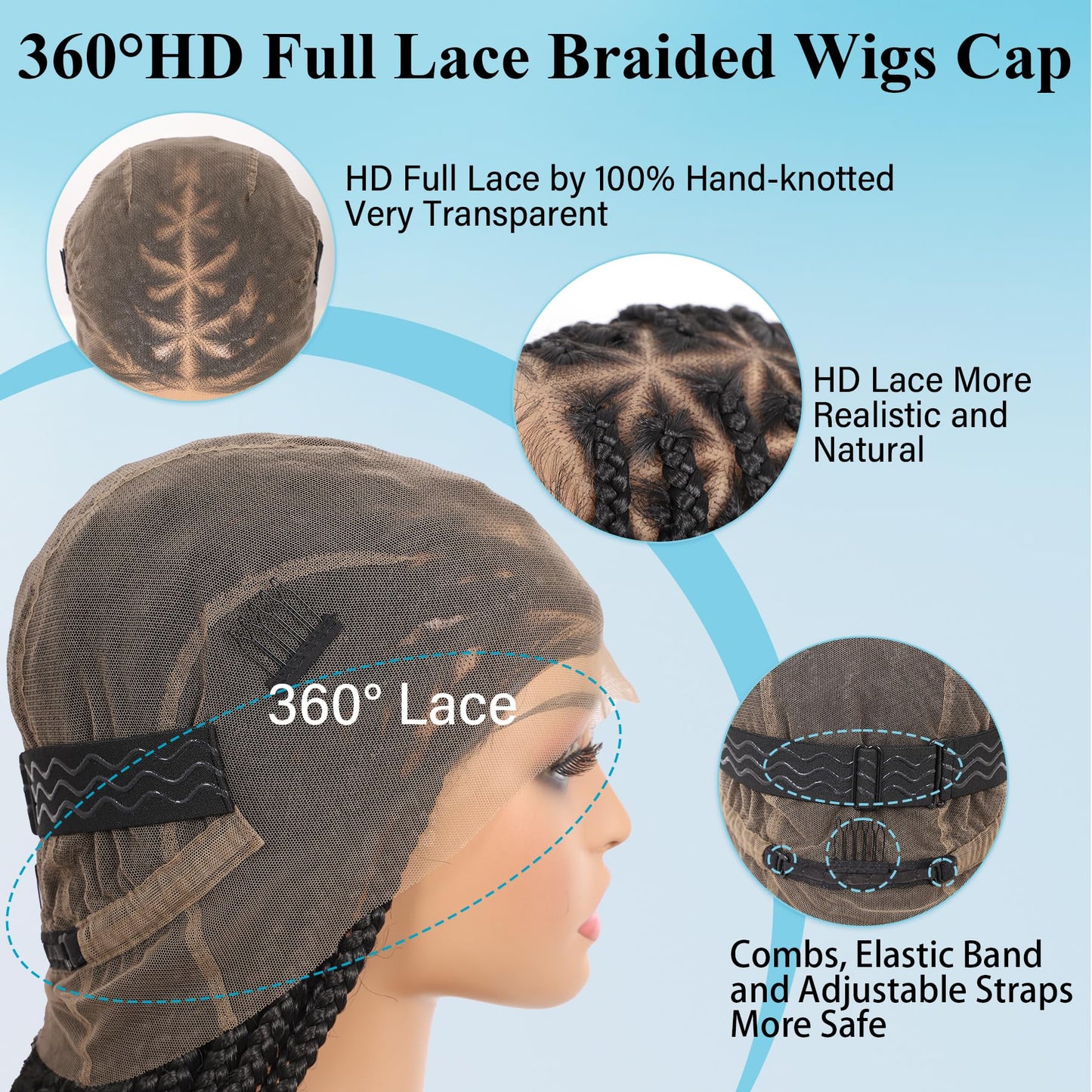 Olymei 360° Hd Full Lace Braided Wigs for Women Triangle Knotless Braided Wigs with Curly End with Baby Hair Box Braid Wig Premium Synthetic Braid Lace Front Wig Black 36"