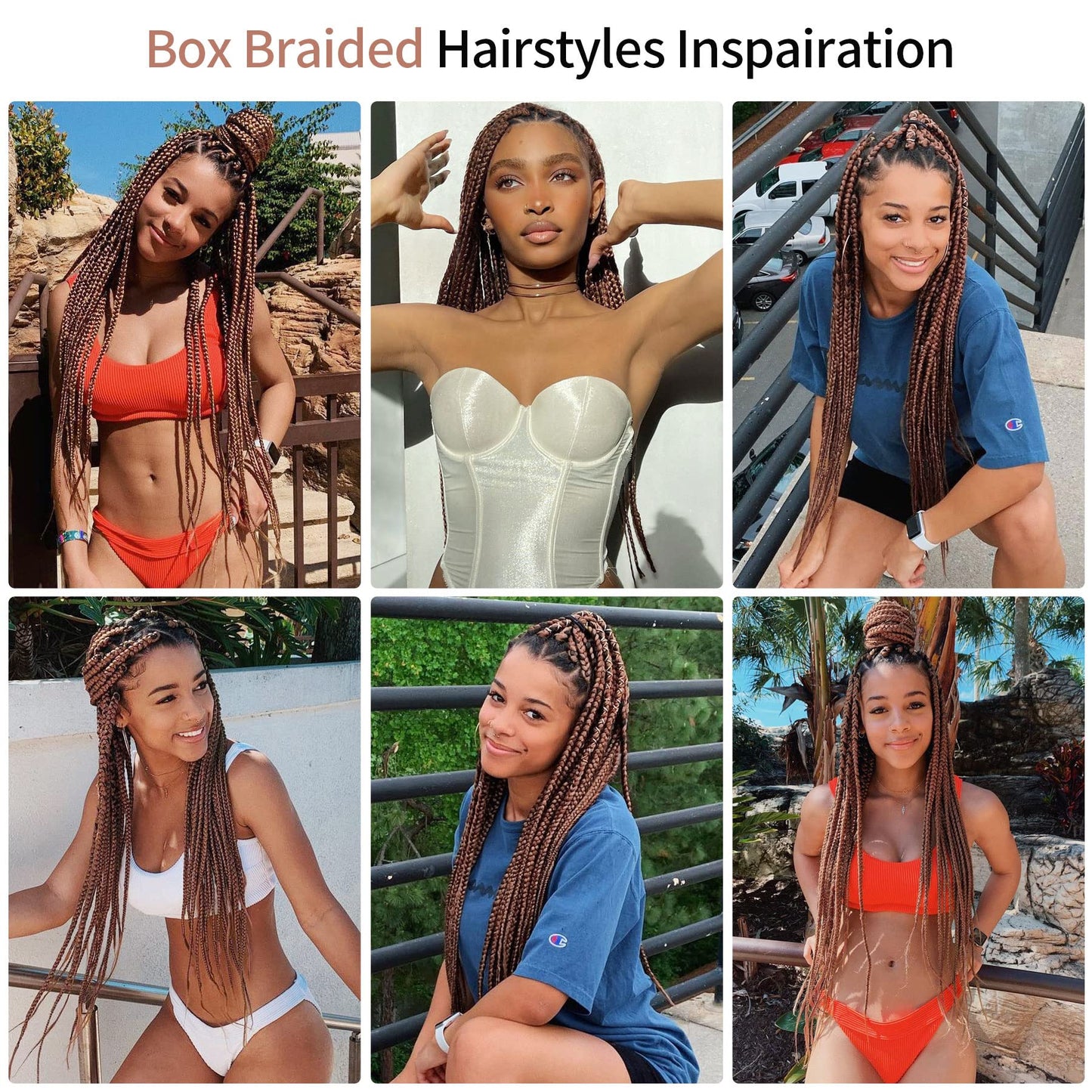 Lexqui 36" Knotless Braided Wigs for Black Women Braided Lace Front Wigs with Triangle Knotless Full Double Lace Front Box Braid Wig with Baby Hair Synthetic Hair Braid Wig Brown