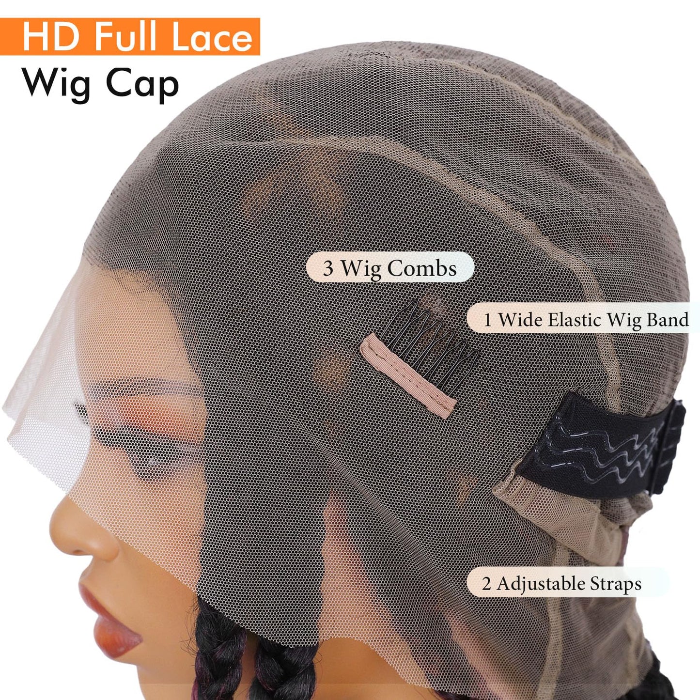 Lady Miranda Full Lace Jumbo Braided Wigs for Black Women Knotless Box Braid Wig with Baby Hair 32" Glueless Wigs Jumbo Box Braids Lace Front Synthetic Wig (1B/BUG)