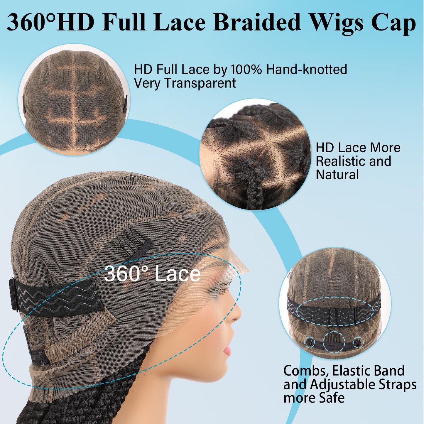 Olymei 360° HD Full Lace Large Square Knotless Braided Wigs for Women Box Braid Wig with Baby Hair Long Black Premium Synthetic Braided Lace Front Wigs 36"