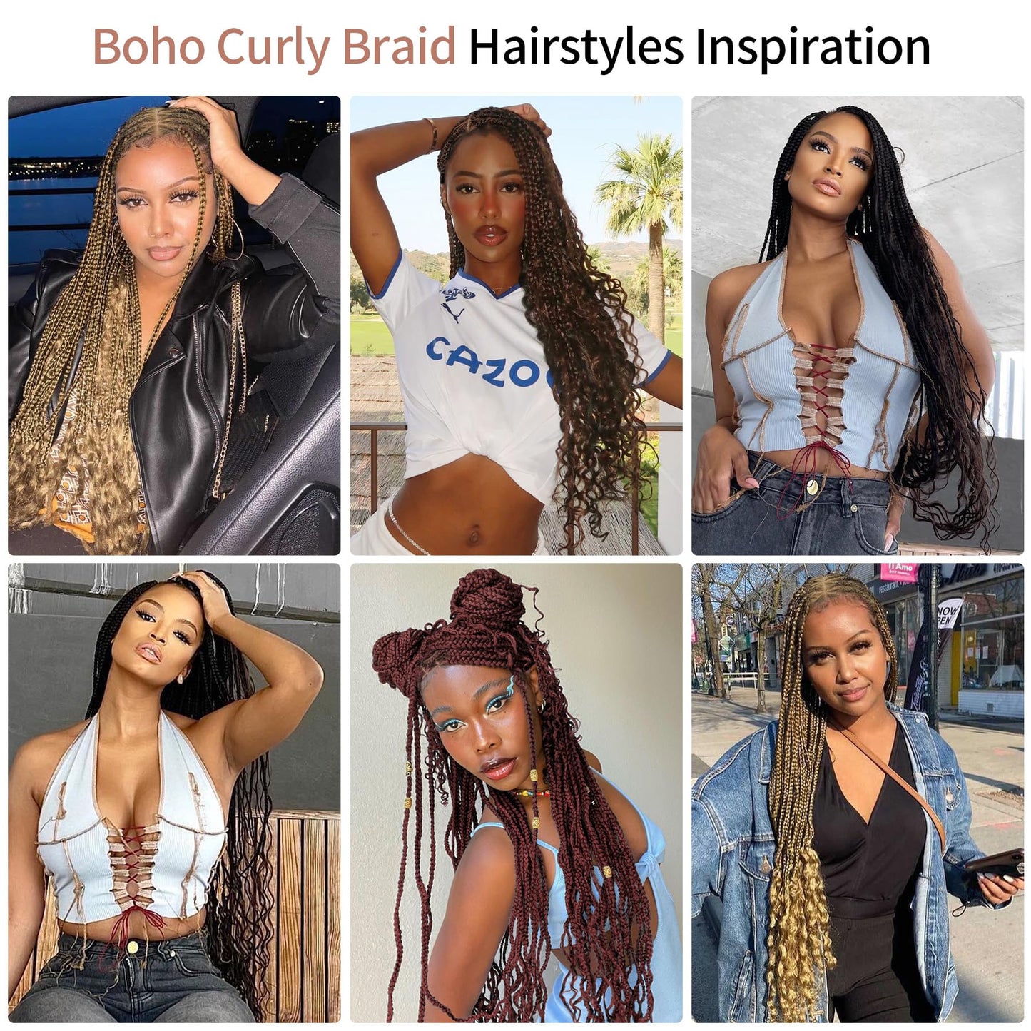 Lexqui 36" 360° HD Full Lace Braided Wigs with Boho Curly End Box Braid Wig with Baby Hair Ombre Brown Natural Triangle Knotless Braided Wigs for Women Synthetic Hair Braided Lace Front Wig