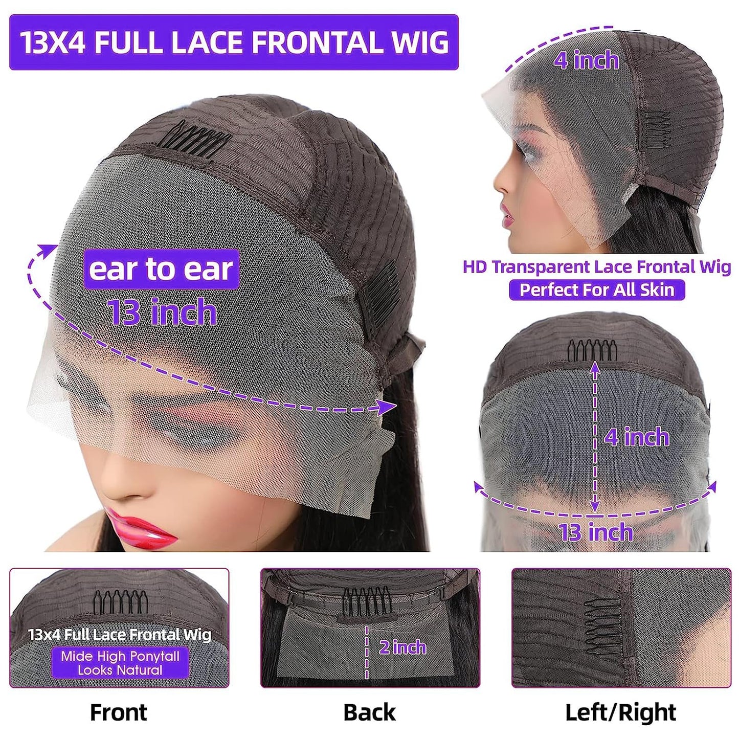 13x4 Water Wave Lace Front Wigs 180% Density Pre Plucked with Baby Hair Water Wave Transparent Lace Wigs Brazilian Virgin Human Hair 24Inch Glueless Water Wave Lace Frontal Wigs Natural Color