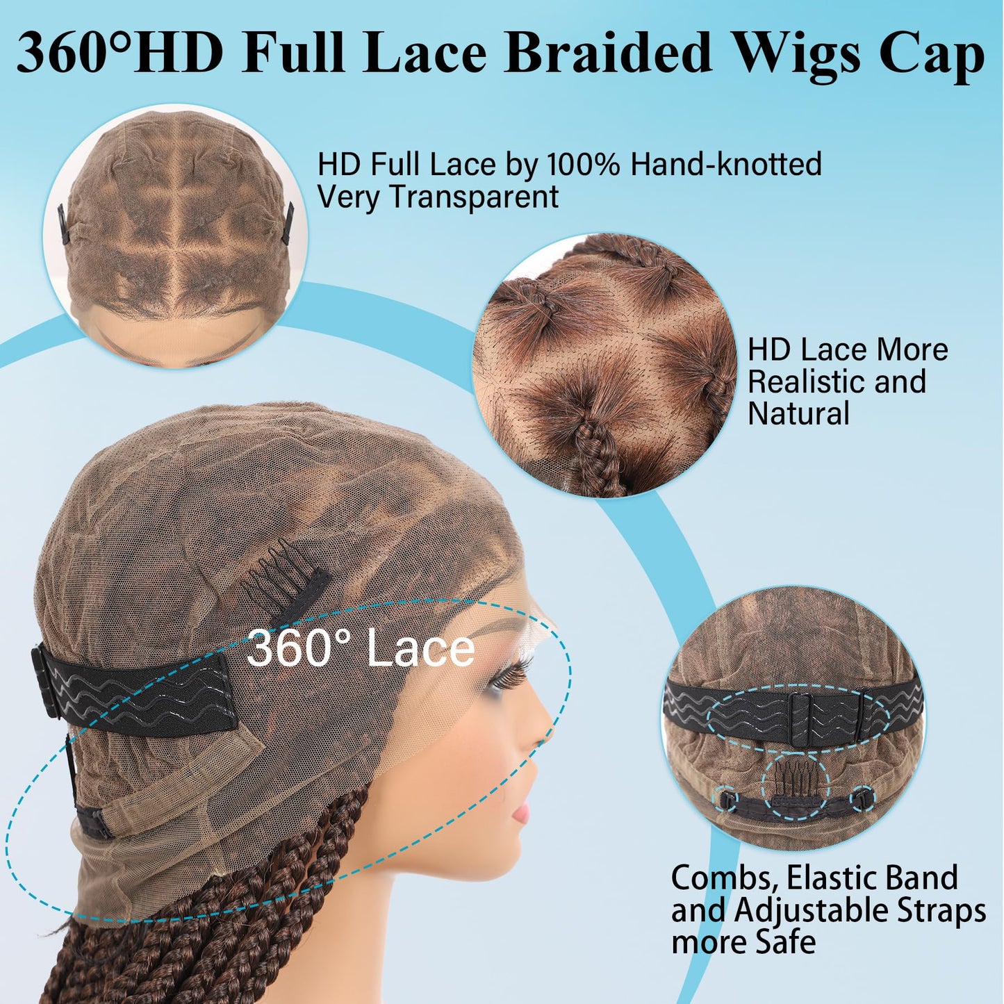 Olymei 360° Hd Full Lace Large Square Knotless Braided Wigs for Women Box Braid Wig with Baby Hair Long Brown Premium Synthetic Braided Lace Front Wigs 36"