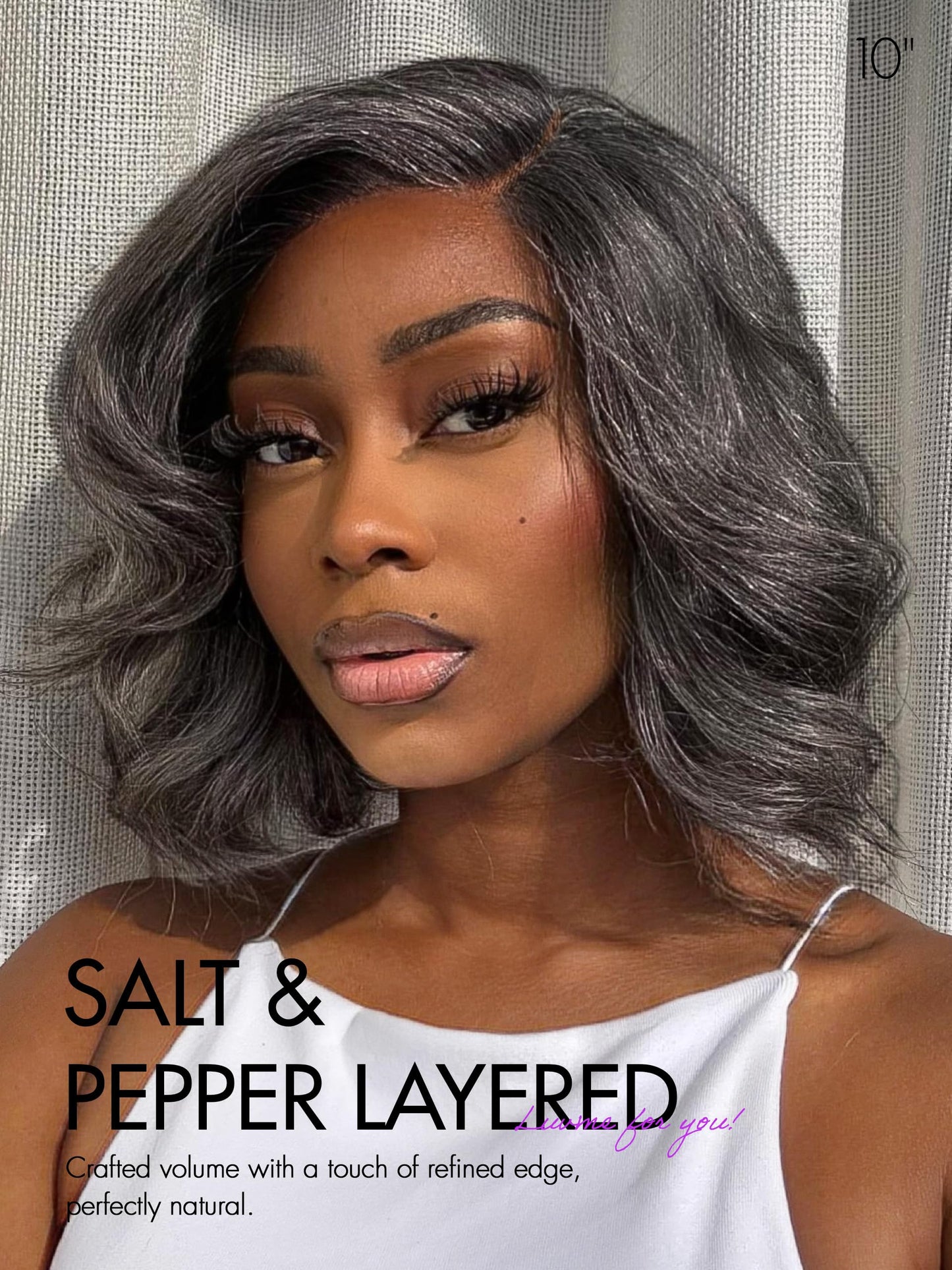 LUVME HAIR Salt & Pepper Layered Bob Glueless Pre-Cut Lace Wig Gray Wigs For Women Short Grey Hair Glueless Bob Wigs Pre Plucked Pre Cut Pixie Cut
