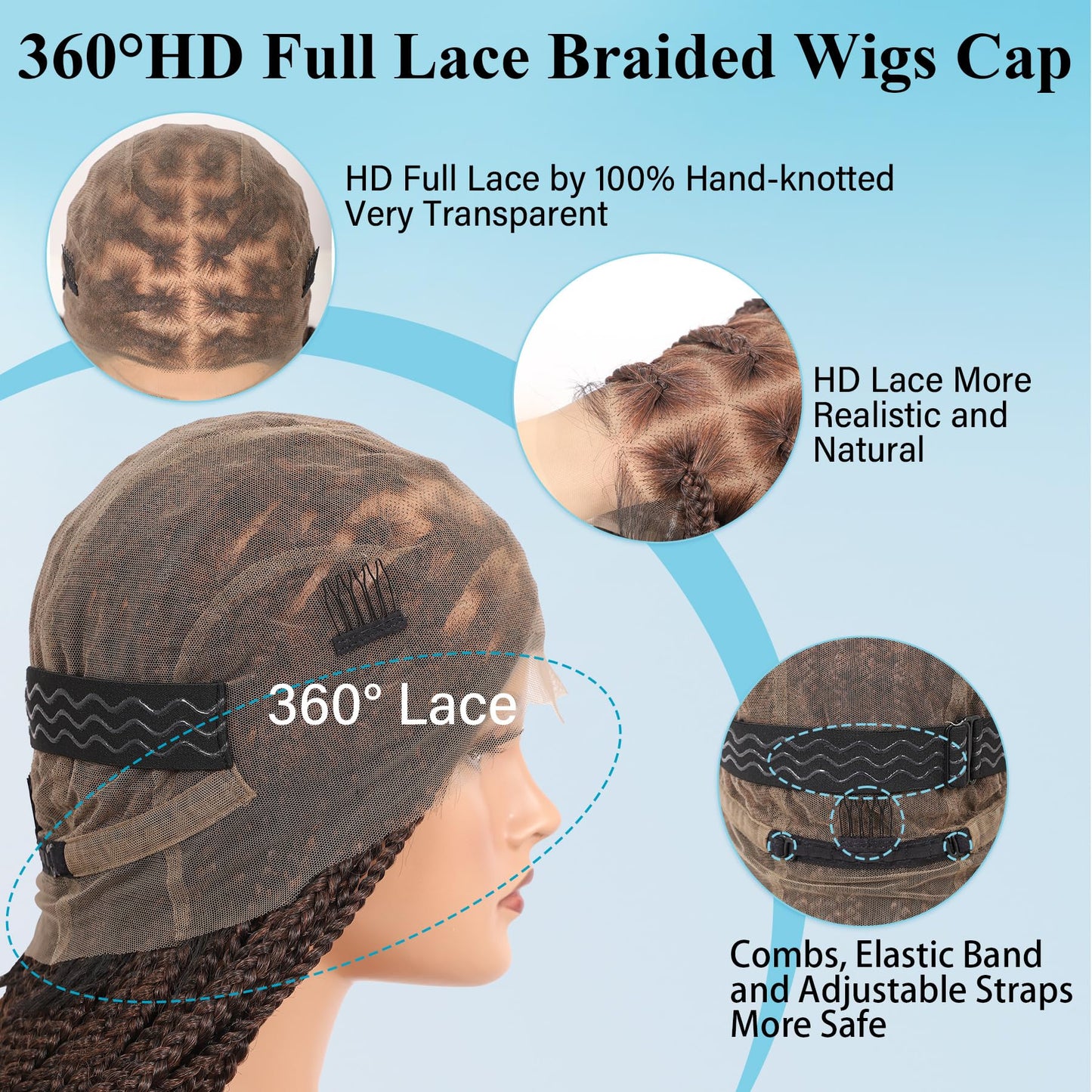 Olymei 360° Hd Full Lace Knotless Braided Wigs for Women Box Braid Wig with Baby Hair Premium Synthetic Long Brown Braided Lace Front Wigs 36Inch