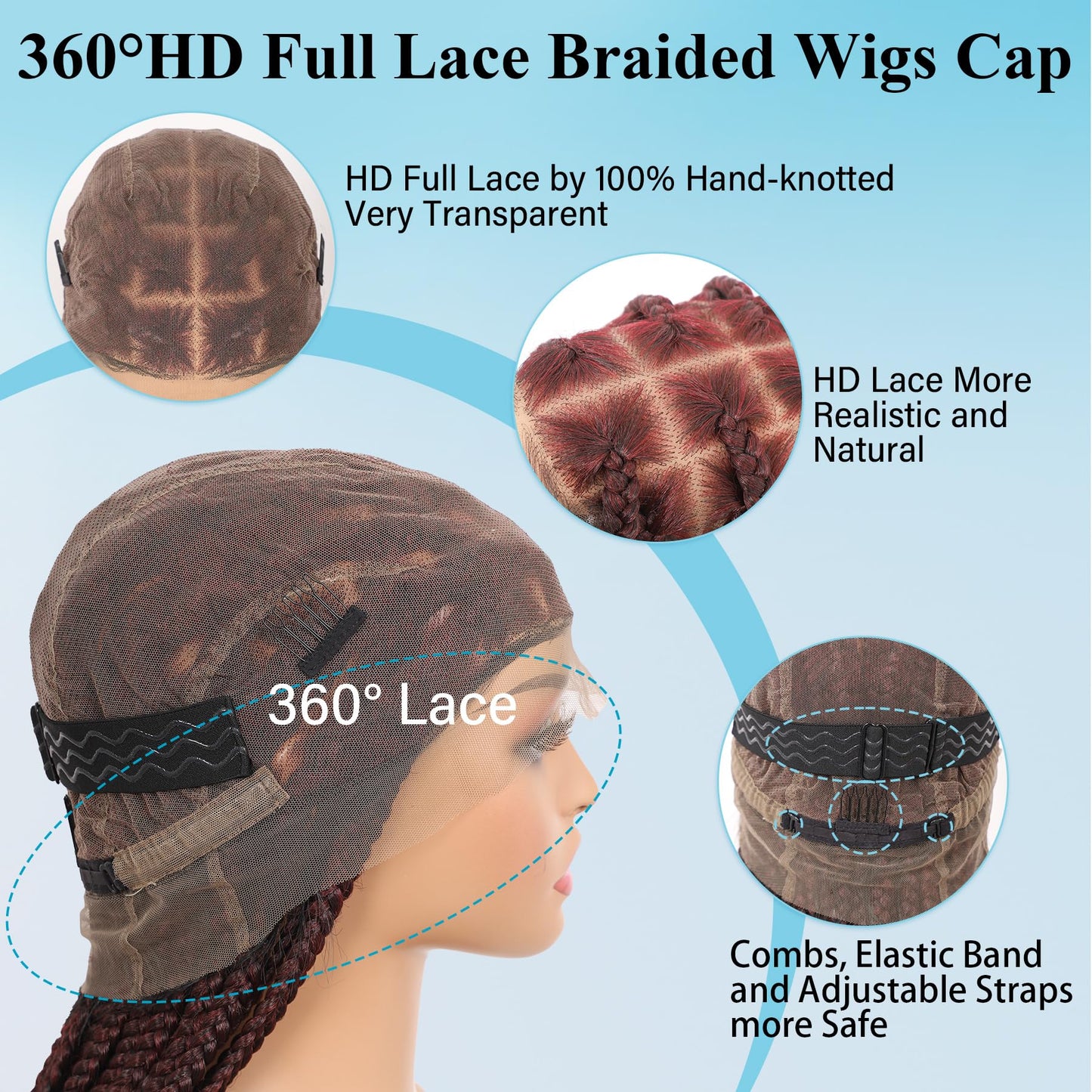 Olymei 360° Hd Full Lace Large Square Knotless Braided Wigs for Women Box Braid Wig with Baby Hair Long Burgundy Premium Synthetic Braided Lace Front Wigs 36"