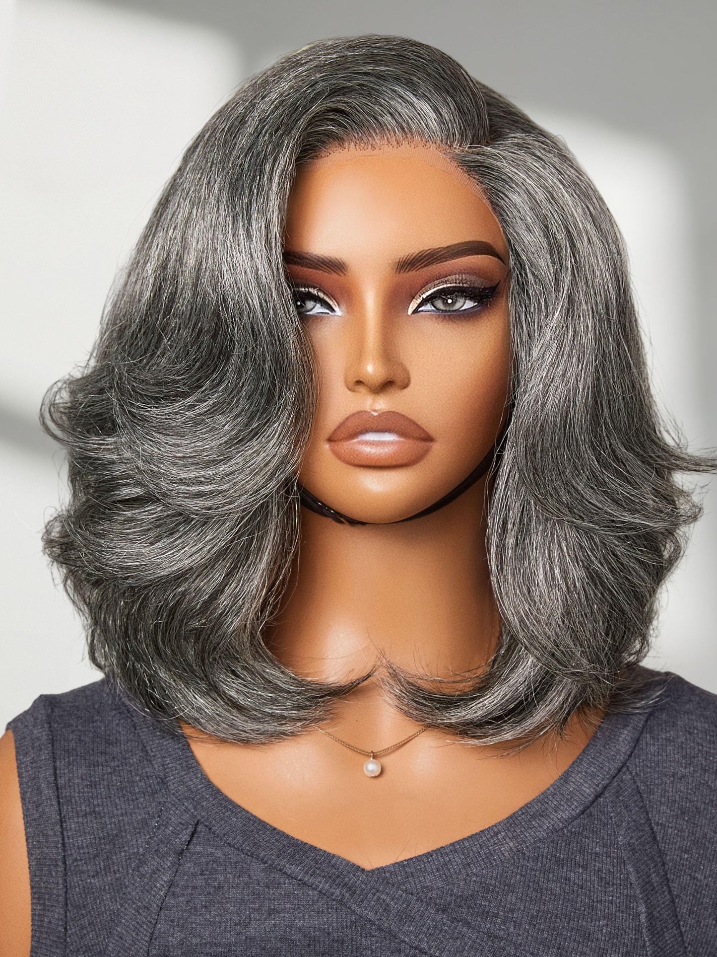 LUVME HAIR Salt & Pepper Layered Bob Glueless Pre-Cut Lace Wig Gray Wigs For Women Short Grey Hair Glueless Bob Wigs Pre Plucked Pre Cut Pixie Cut