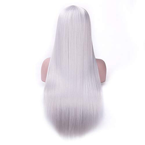Rosa Star Long Straight Hair Wigs with Flat Bangs Silver Gray Synthetic Wig for Women 26 Inches(88/89#)