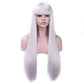 Rosa Star Long Straight Hair Wigs with Flat Bangs Silver Gray Synthetic Wig for Women 26 Inches(88/89#)