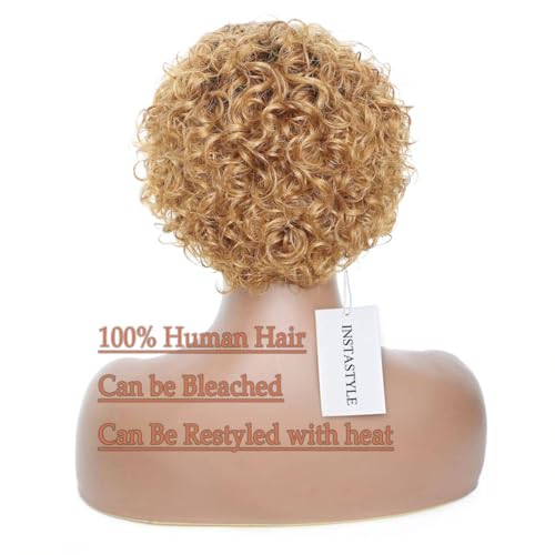 INSTASTYLE Ombre Blonde Pixie Cut Lace Front Wigs 6 inch Human Hair 13X1 Pixie Cut Short Curly Wigs HD Lace Front Wigs Plucked Pixie Curly Wigs for Black Women (6 Inch, 1B/27#)