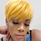 FCHW Short Yellow Hair Wigs Pixie Cut Wig Human Hair Wigs Hair Wig with Bangs Natural Short Wig Layered Wavy Style Short Wigs for Black Women