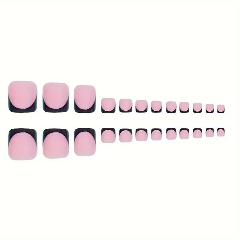 NHIXK 60Pcs Black French Tip Press on Nails & Press on Toenails Set, Square Press on Nails Medium Fake Nails Black French Press on Toenails Full Cover Stick on Press ons for Women