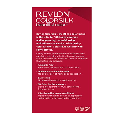 Revlon ColorSilk Beautiful Color Permanent Hair Color, Long-Lasting High-Definition Color, Shine & Silky Softness with 100% Gray Coverage, Ammonia Free, 30 Dark Brown, 3 Pack