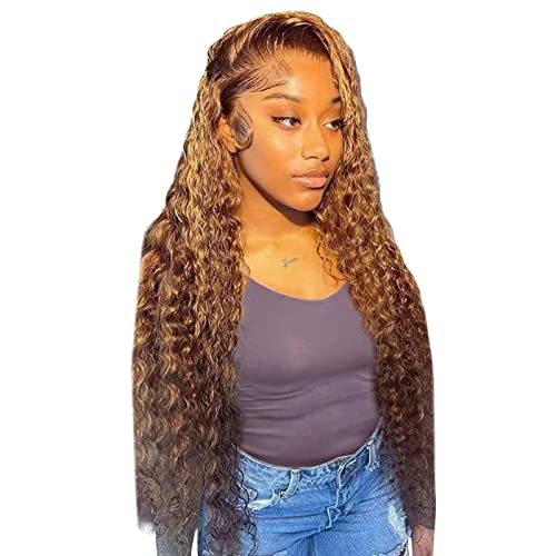 Aubatece Boar Hair Brush for Thick Hair Lace Front Wig Transparent Frontal Glueless Human Hair With Baby Pre Plucked Hairline Density Brazilian Wigs For Black Women Wig Women Curly (Brown, 26)