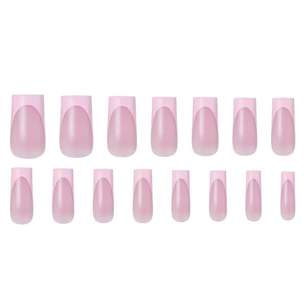 NHIXK 60 Pcs Pink French Tip Press on Nails Square & Press on Toenails Set, Medium Fake Nails Short Square Press on Toe Nails Summer False Nails Full Cover Stick on Toenails for Women