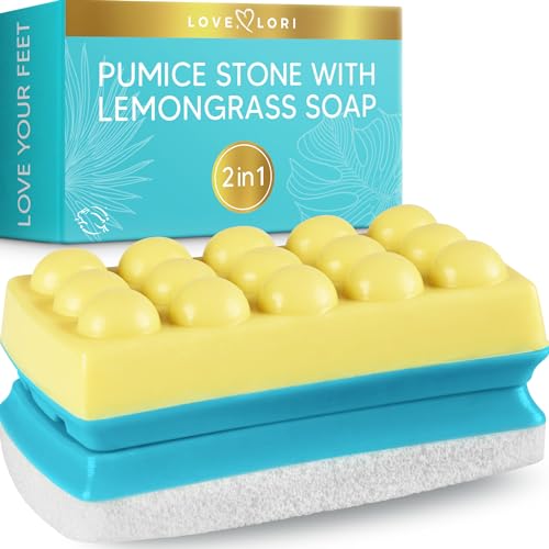 Love Lori 2 in 1 Foot Pumice Stone & Soap, Shower Foot Scrubber Exfoliator, Callus Remover for Feet, Feet Scrubber Dead Skin Removal, Great Foot Care Kit, Pedicure Kit & Foot Spa Kit Gift!