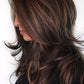 wigbuy Long Layered Shoulder Length Brown with Camel color Highlight wig Synthetic Hair Fiber Highlight Multicolor Wigs for White Women