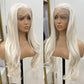 RONGDUOYI Platinum Blonde Wigs for women Long Wavy Blonde Synthetic Lace Front Wig with Glueless Natural Hairline Layered Long Blonde Hair Replacement Wigs for Daily Party Cosplay 18Inches