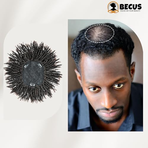 BECUS Dreadlock Hair Topper for Men Afro Synthetic Toupee with Bangs Short Braided Dreads Lock Wiggy Topper for Daily Wear Cosplay Halloween Party (Brown)