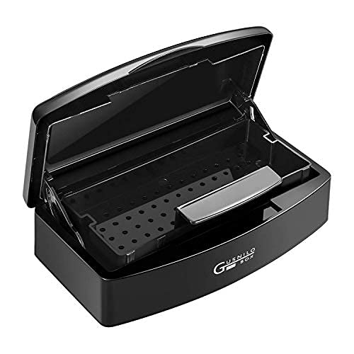 Gusnilo Nail Tool Sterilizer Box Plastic Disinfectant Container Barbicide Disinfectant Tray for Nail Tools, Tweezers, Hair Salon, Spa and Trimmer Manicure Equipment (Clear Lid, black)