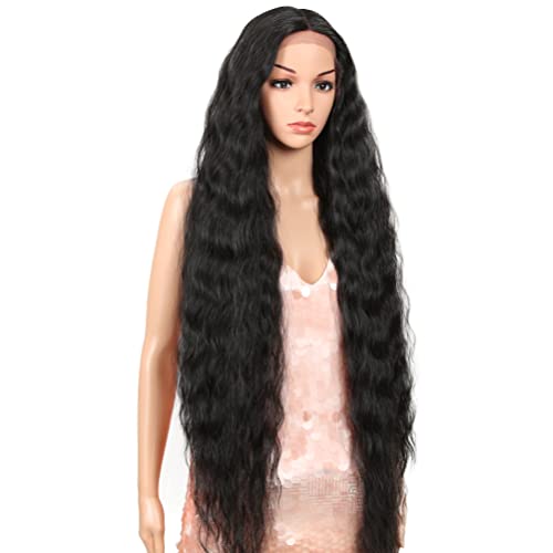 Style Icon 41” Lace Front Wigs Long Wavy Synthetic Wigs with Baby Hair Half Hand Tied 130% Density Wigs (41", 1B)
